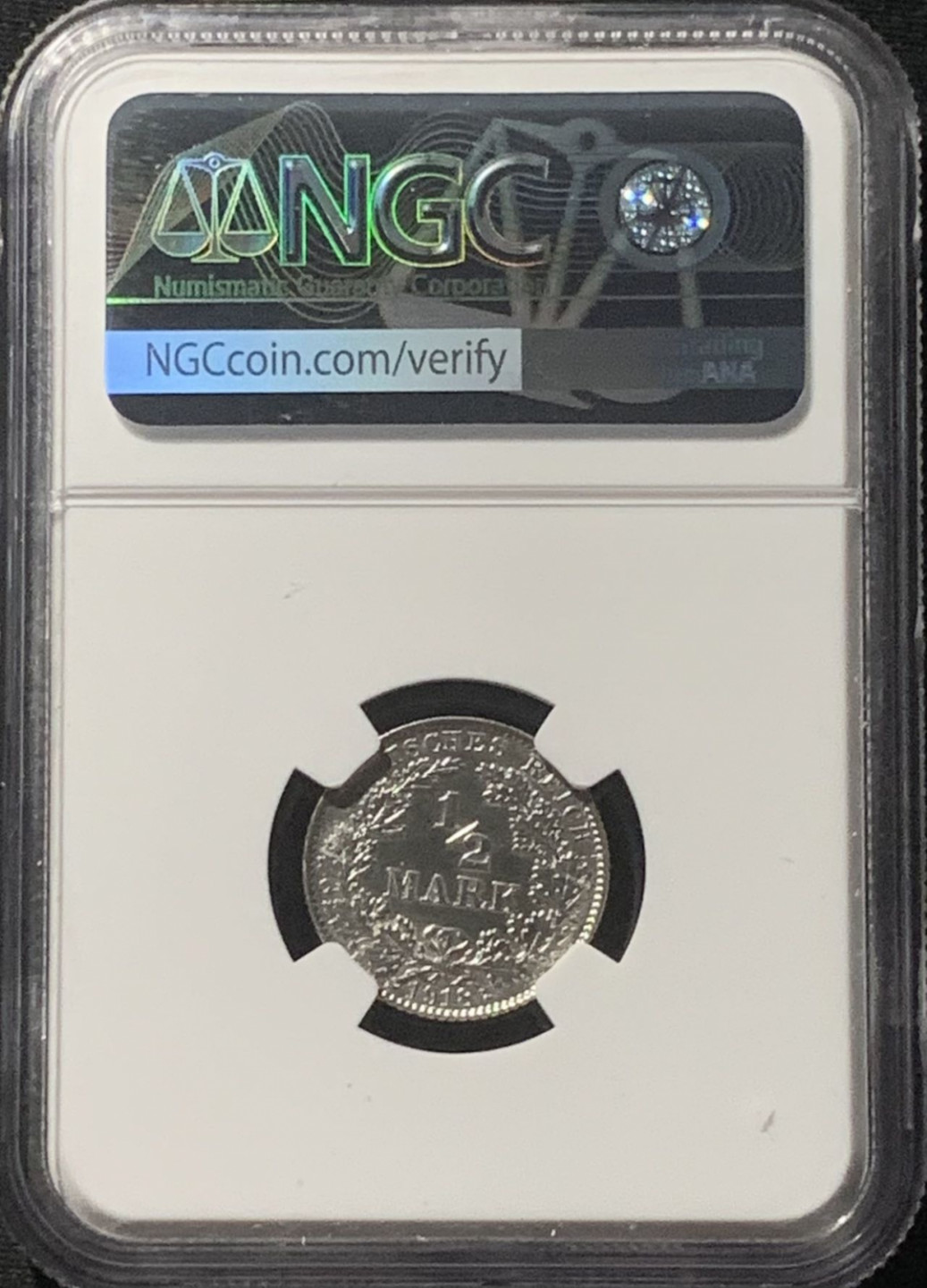 紫瑗钱币——第160期拍卖 德国 1918年 E版 第二帝国 1/2马克 银币 NGC UNC Detail