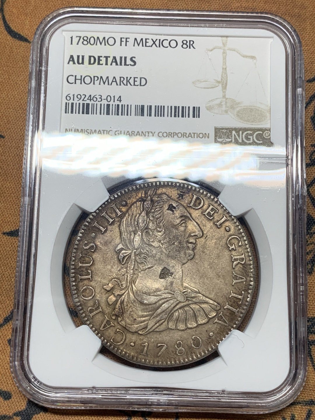 《竞宝斋》钱币微拍-第23场（全场顺丰包邮） NGC AU评级 1780年 墨西哥 卡三 8R 双柱大银币