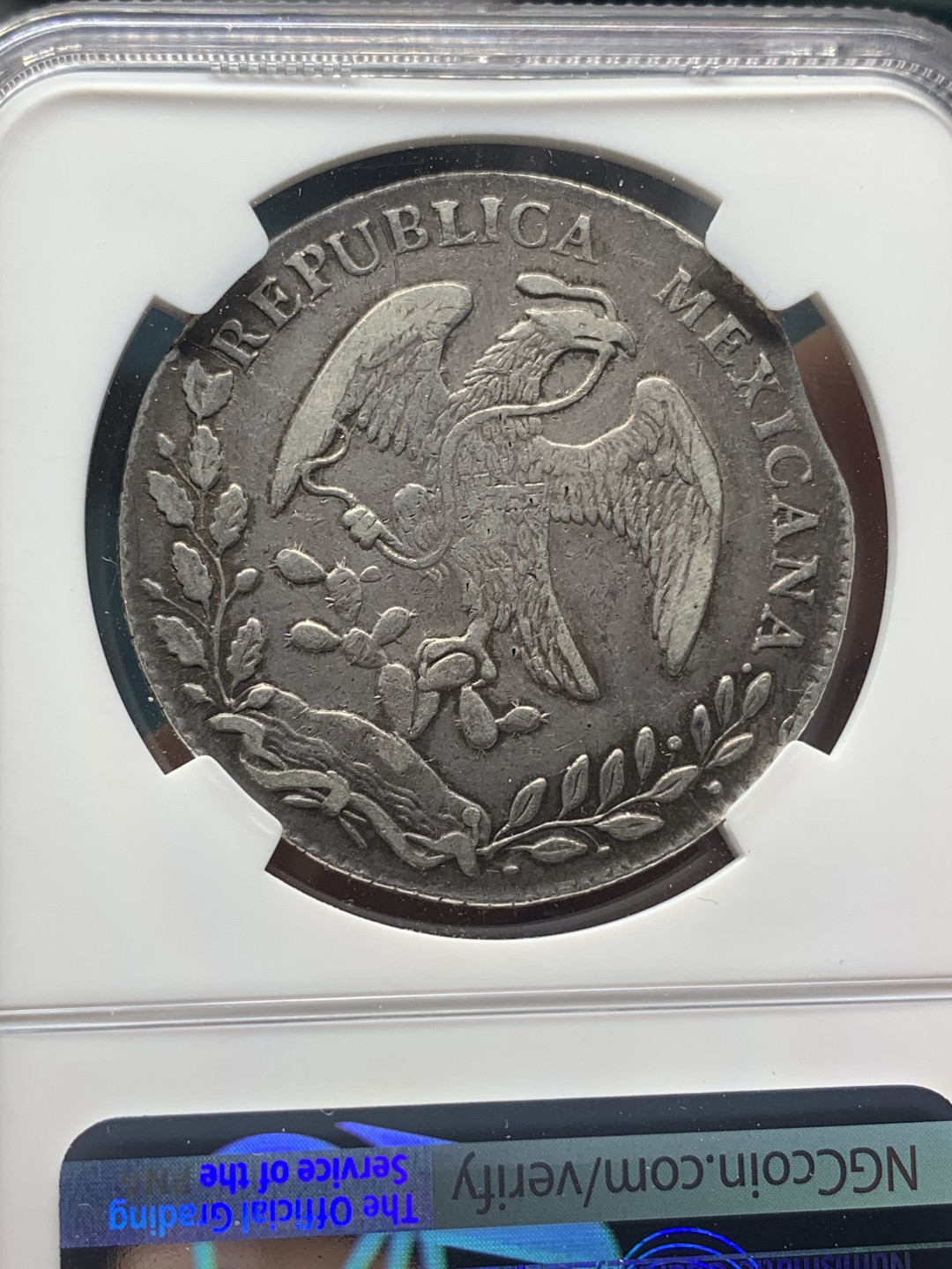 《竞宝斋》钱币微拍-第23场（全场顺丰包邮） NGC-XF40 mint  error  1877  墨西哥  奇瓦瓦厂   8里亚尔  黑彩  