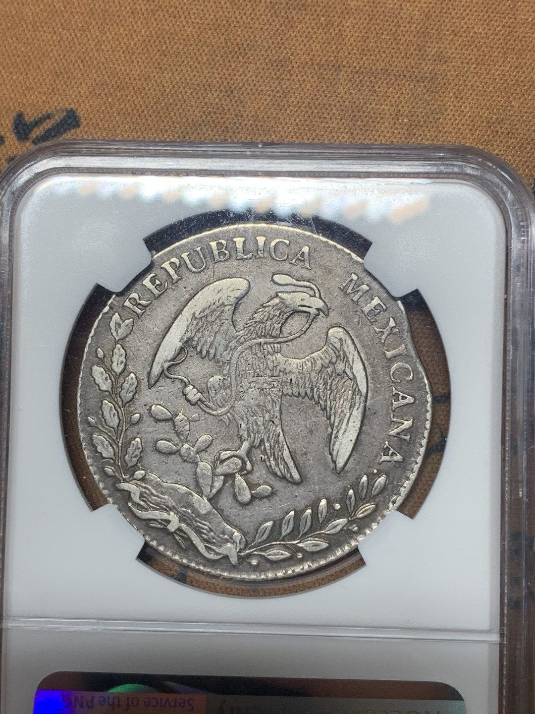 《竞宝斋》钱币微拍-第23场（全场顺丰包邮） NGC-XF40 mint  error  1877  墨西哥  奇瓦瓦厂   8里亚尔  黑彩  