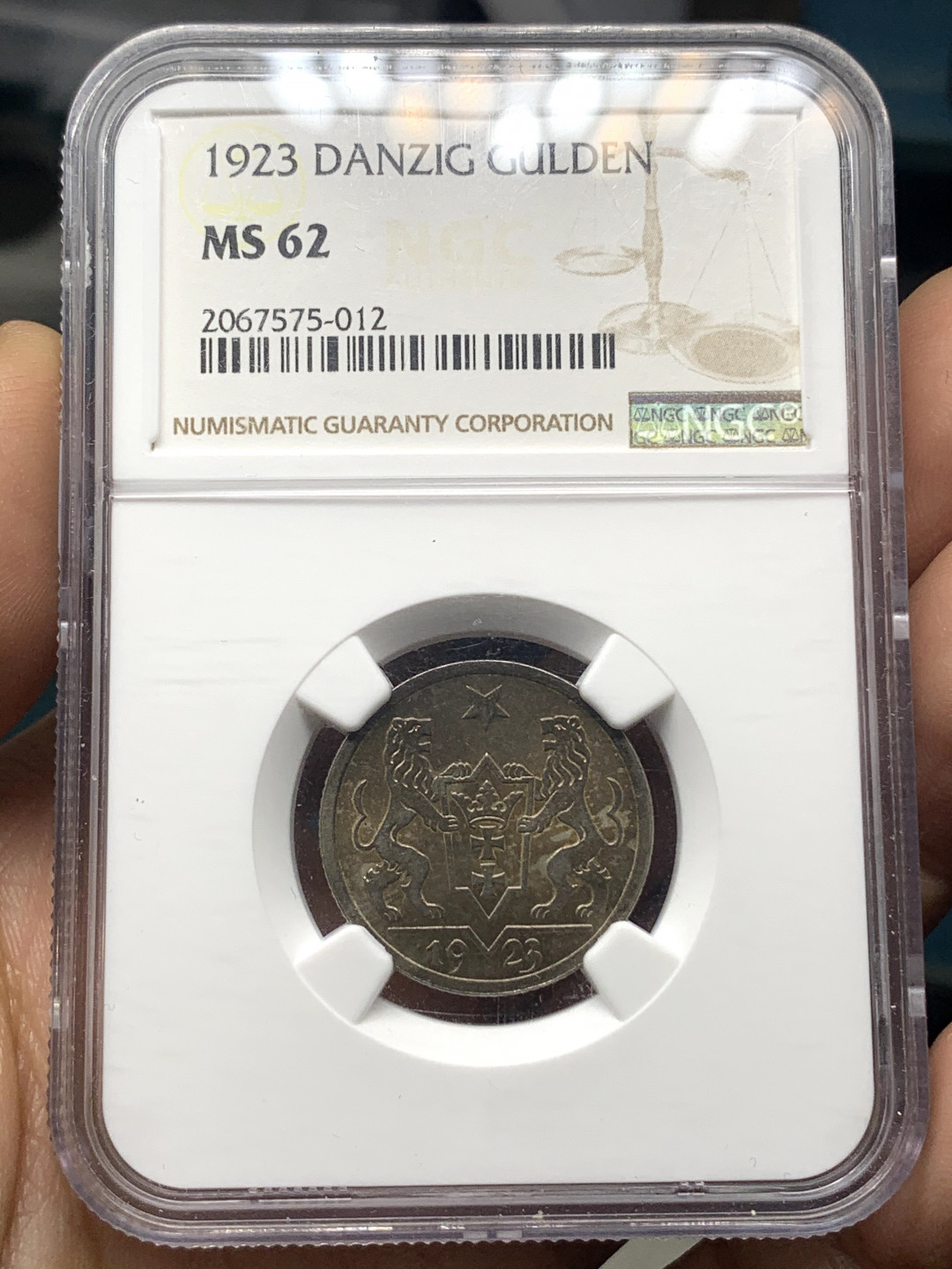 《竞宝斋》钱币微拍-第23场（全场顺丰包邮） NGC MS62 德国 但泽自由市1923年1盾银币 但泽自由市（德语：Freie Stadt Danzig；波兰语：Wolne Miasto Gdańsk）1918年成立，1939年并入德国。