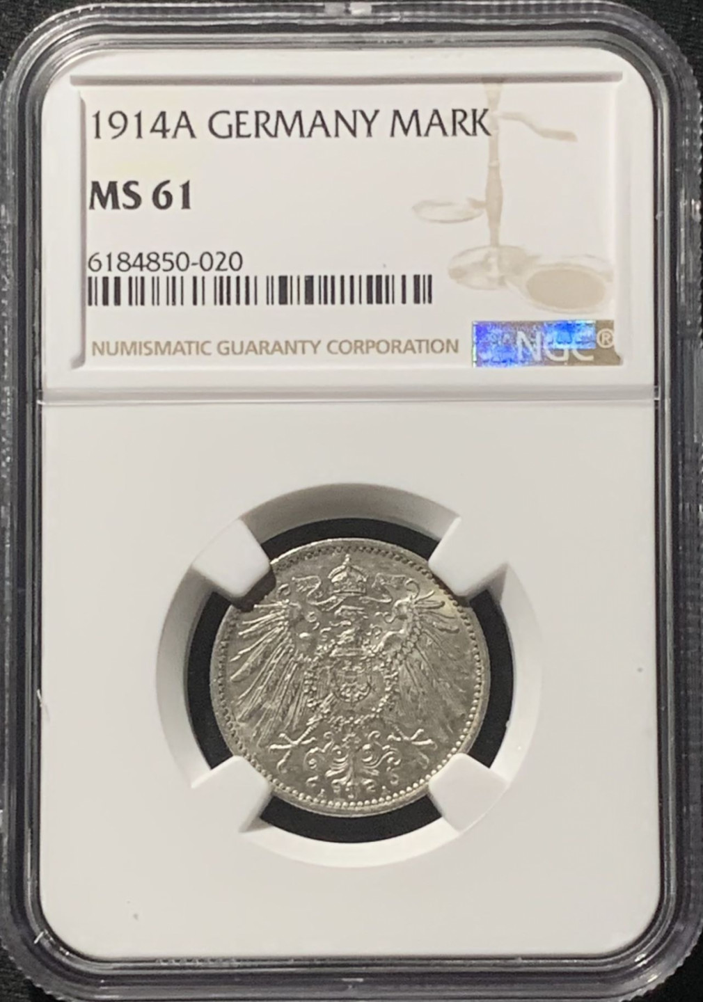 紫瑗钱币——第160期拍卖 德国 1914年 A版 第二帝国 长翅 1马克 银币 NGC MS61