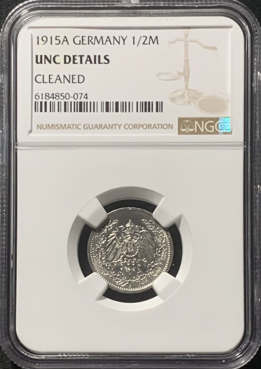 紫瑗钱币——第160期拍卖 德国 1915年 A版 第二帝国 1/2马克 银币 NGC UNC Detail