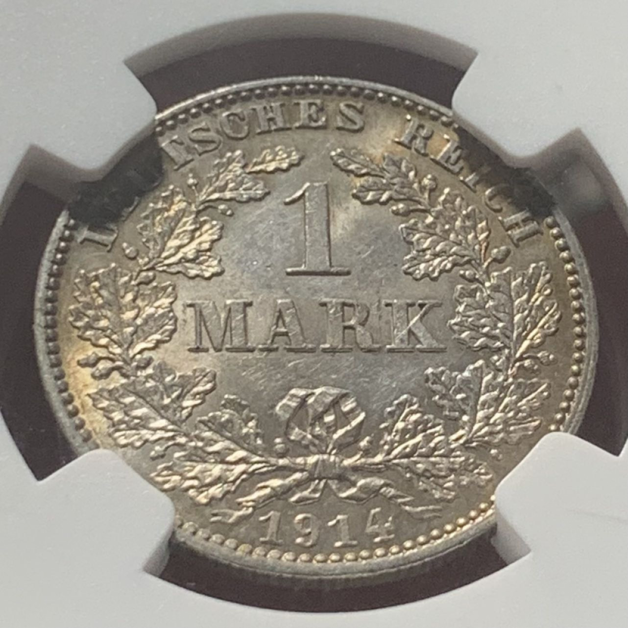 紫瑗钱币——第160期拍卖 德国 1914年 J版 第二帝国 长翅 1马克 银币 NGC MS64