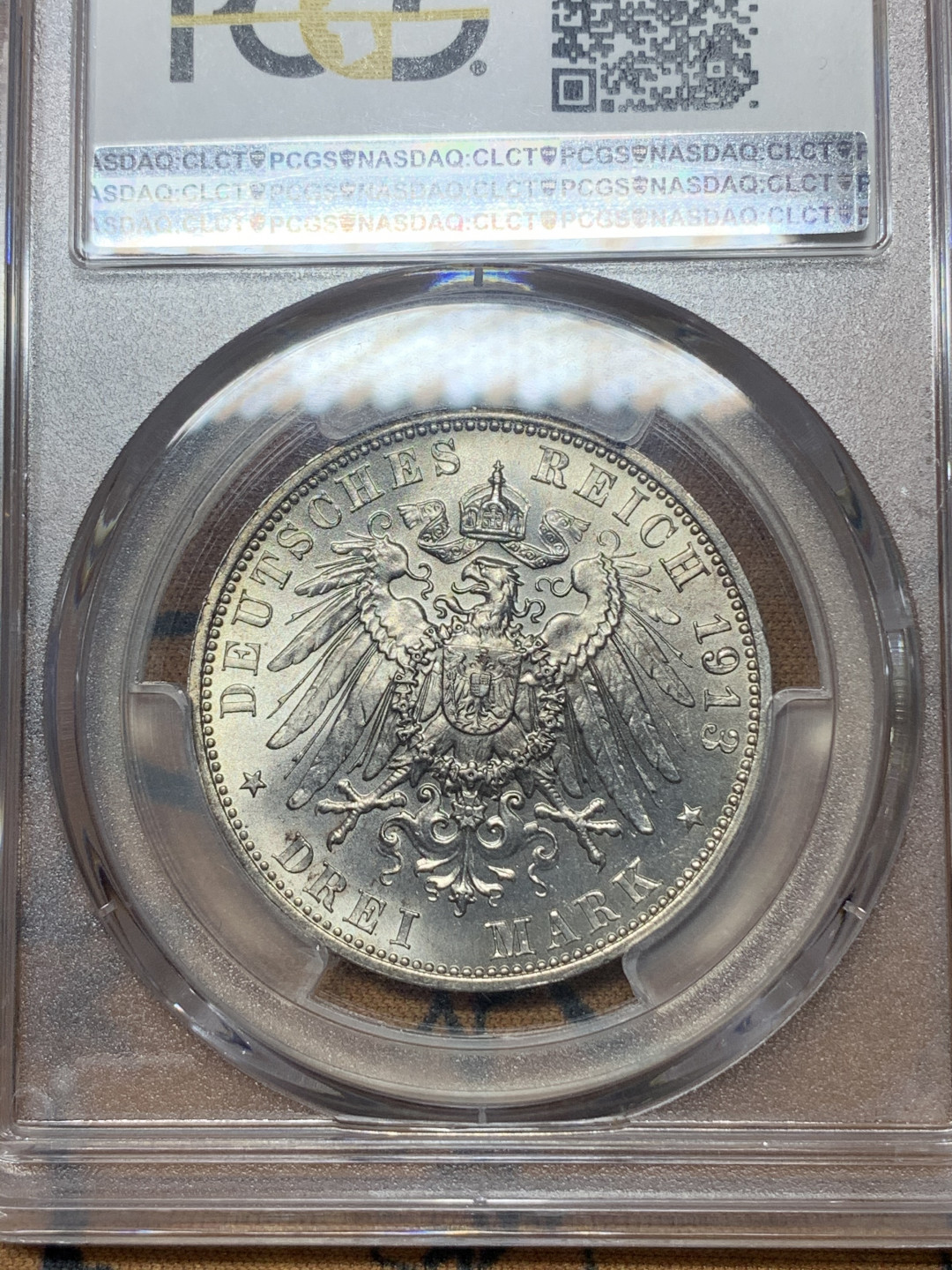 《竞宝斋》钱币微拍-第23场（全场顺丰包邮） PCGS MS66 顶级状态 德国1913年 莱比锡建功碑 萨克森3马克