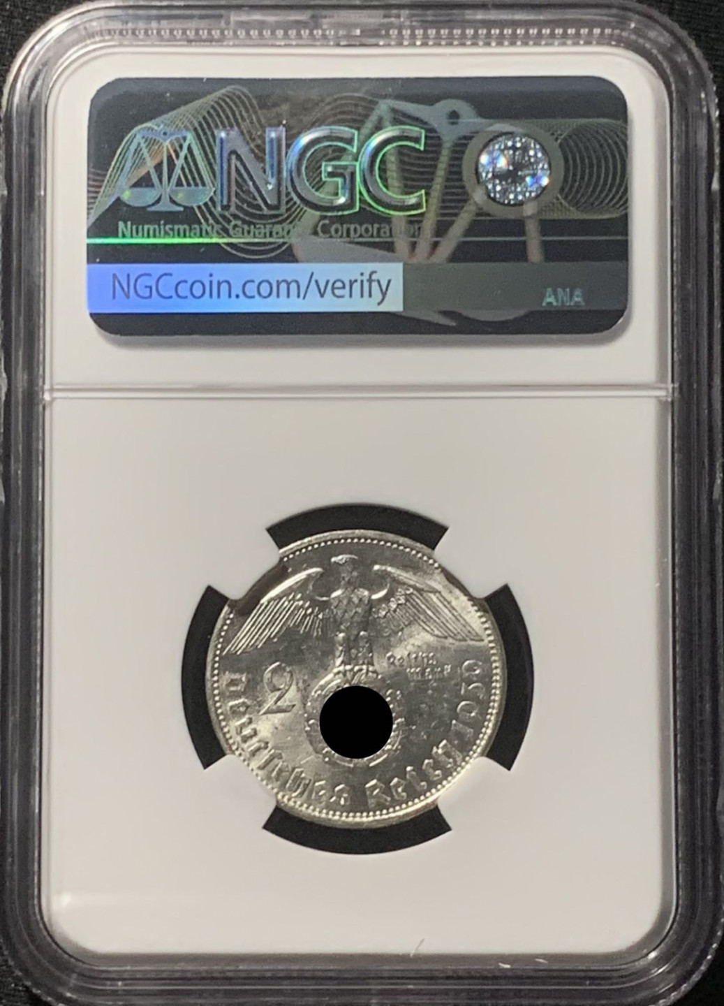 紫瑗钱币——第160期拍卖 德国 1939年 A版 兴登堡 字符版 2马克 银币 NGC MS60
