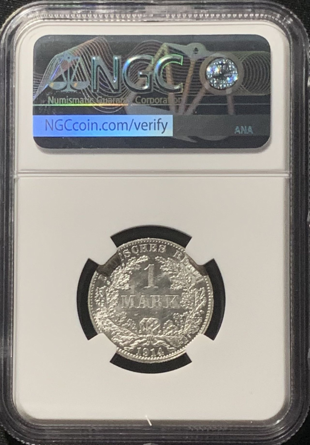 紫瑗钱币——第160期拍卖 德国 1914年 A版 第二帝国 长翅 1马克 银币 NGC MS63