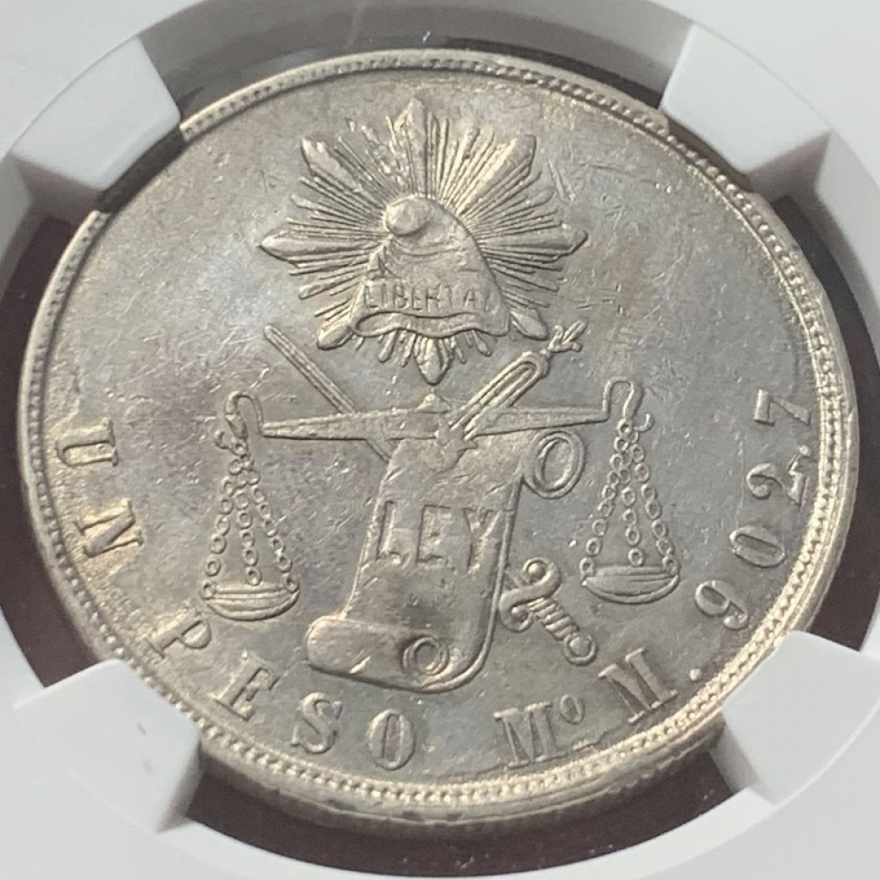 紫瑗钱币——第160期拍卖 墨西哥 1871年 MO M 在华流通 天平鹰洋 1比索 银币 NGC AU Detail