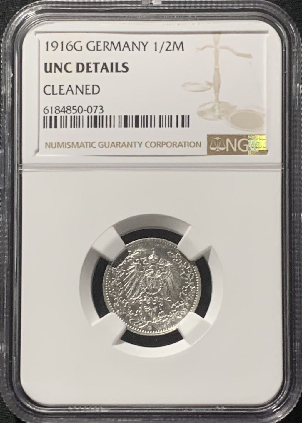 紫瑗钱币——第160期拍卖 德国 1916年 G版 第二帝国 1/2马克 银币 NGC UNC Detail