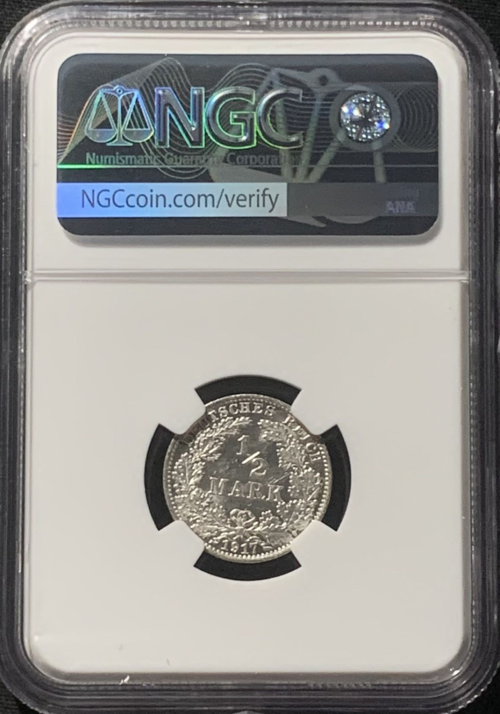 紫瑗钱币——第160期拍卖 德国 1917年 A版 第二帝国 1/2马克 银币 NGC UNC Detail