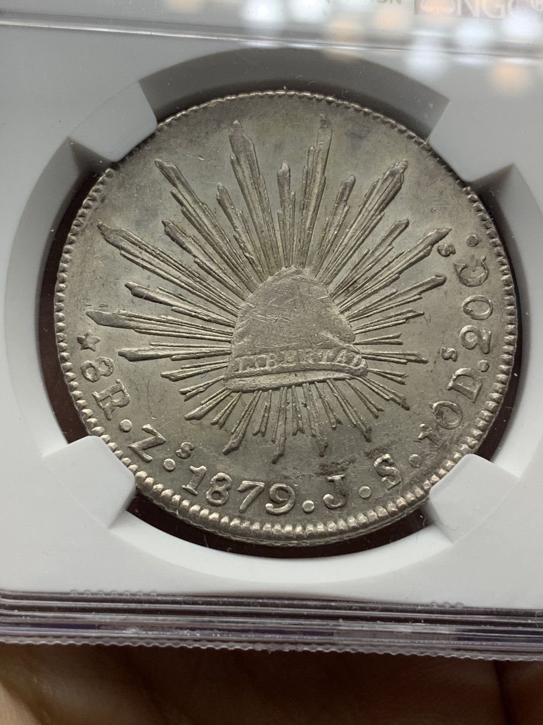 《竞宝斋》钱币微拍-第23场（全场顺丰包邮） NGC-AU58  墨西哥 1879年 8 里亚尔  萨斯特卡斯厂  银币     原味粉光 中期老鹰