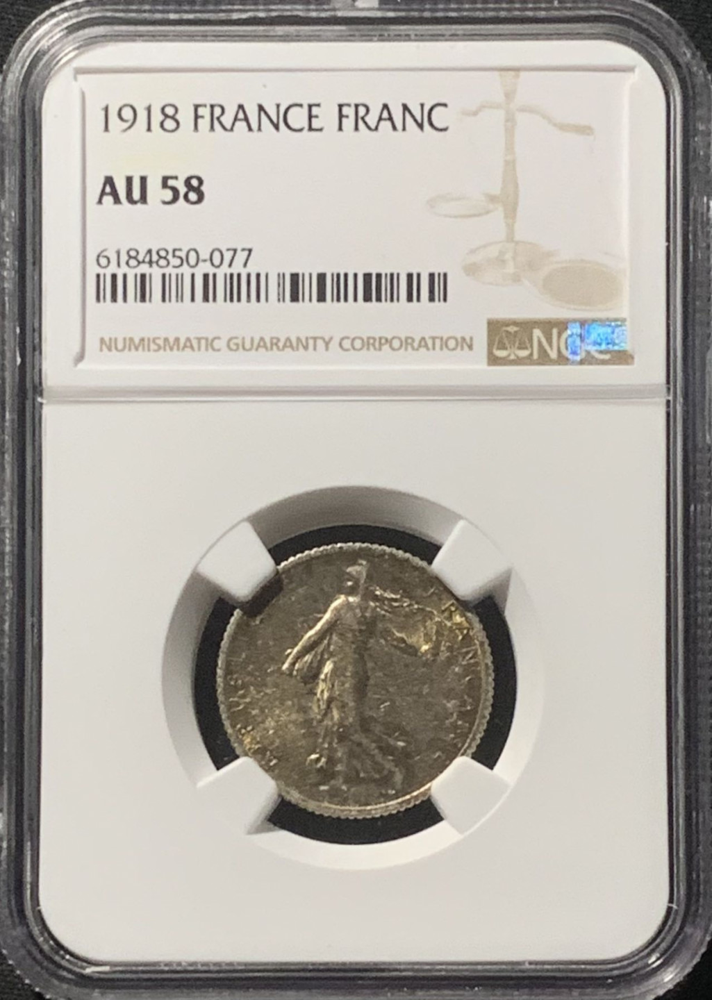 紫瑗钱币——第160期拍卖 法国 1918年 播种女神 1法郎 银币 NGC AU58