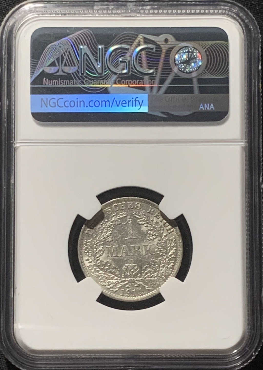 紫瑗钱币——第160期拍卖 德国 1914年 A版 第二帝国 长翅 1马克 银币 NGC MS61