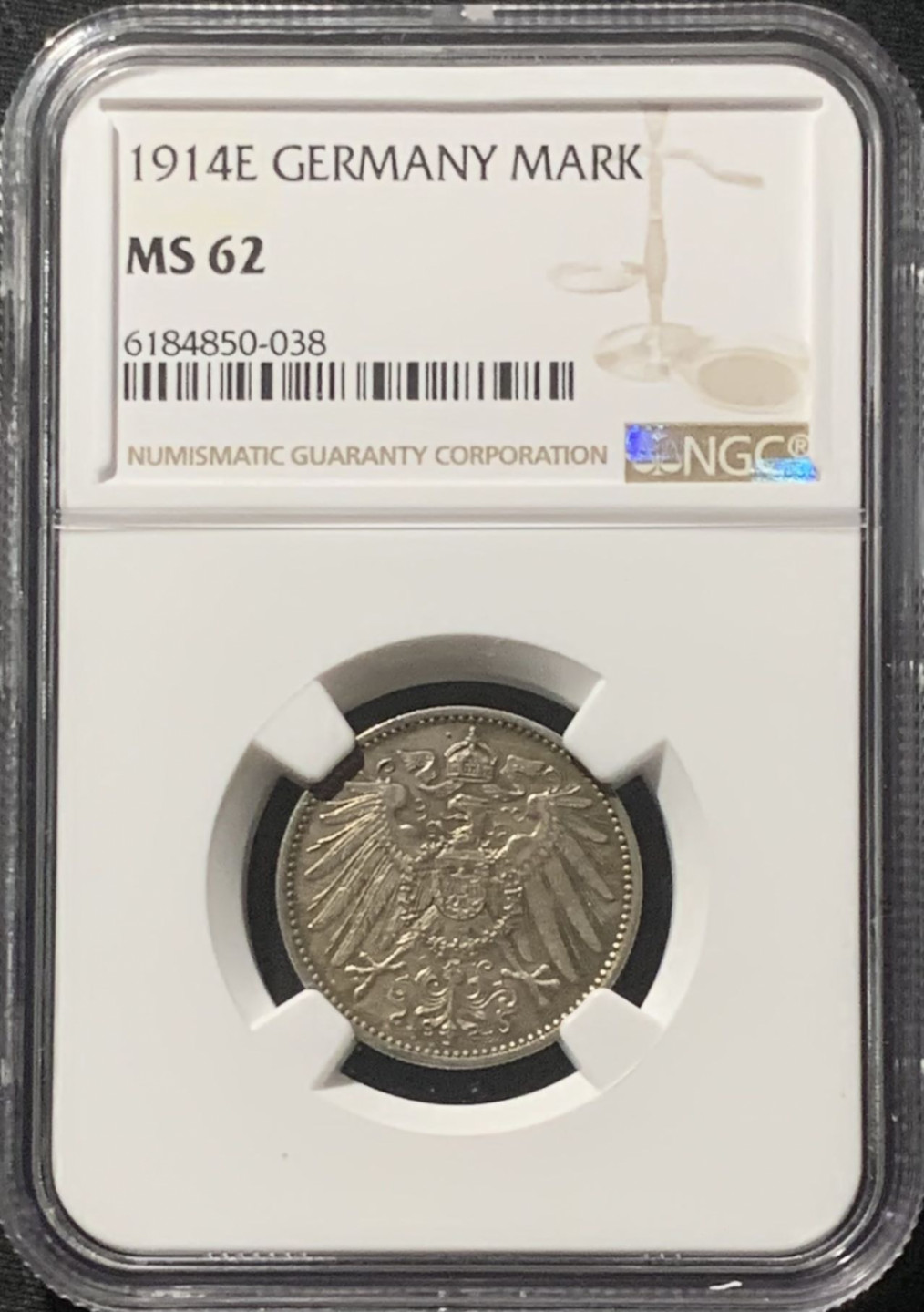 紫瑗钱币——第160期拍卖 德国 1914年 E版 第二帝国 长翅 1马克 银币 NGC MS62