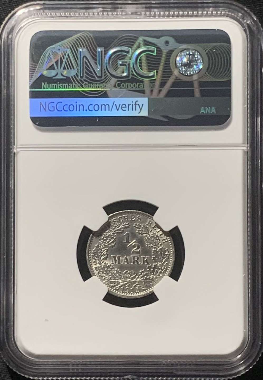 紫瑗钱币——第160期拍卖 德国 1915年 A版 第二帝国 1/2马克 银币 NGC UNC Detail