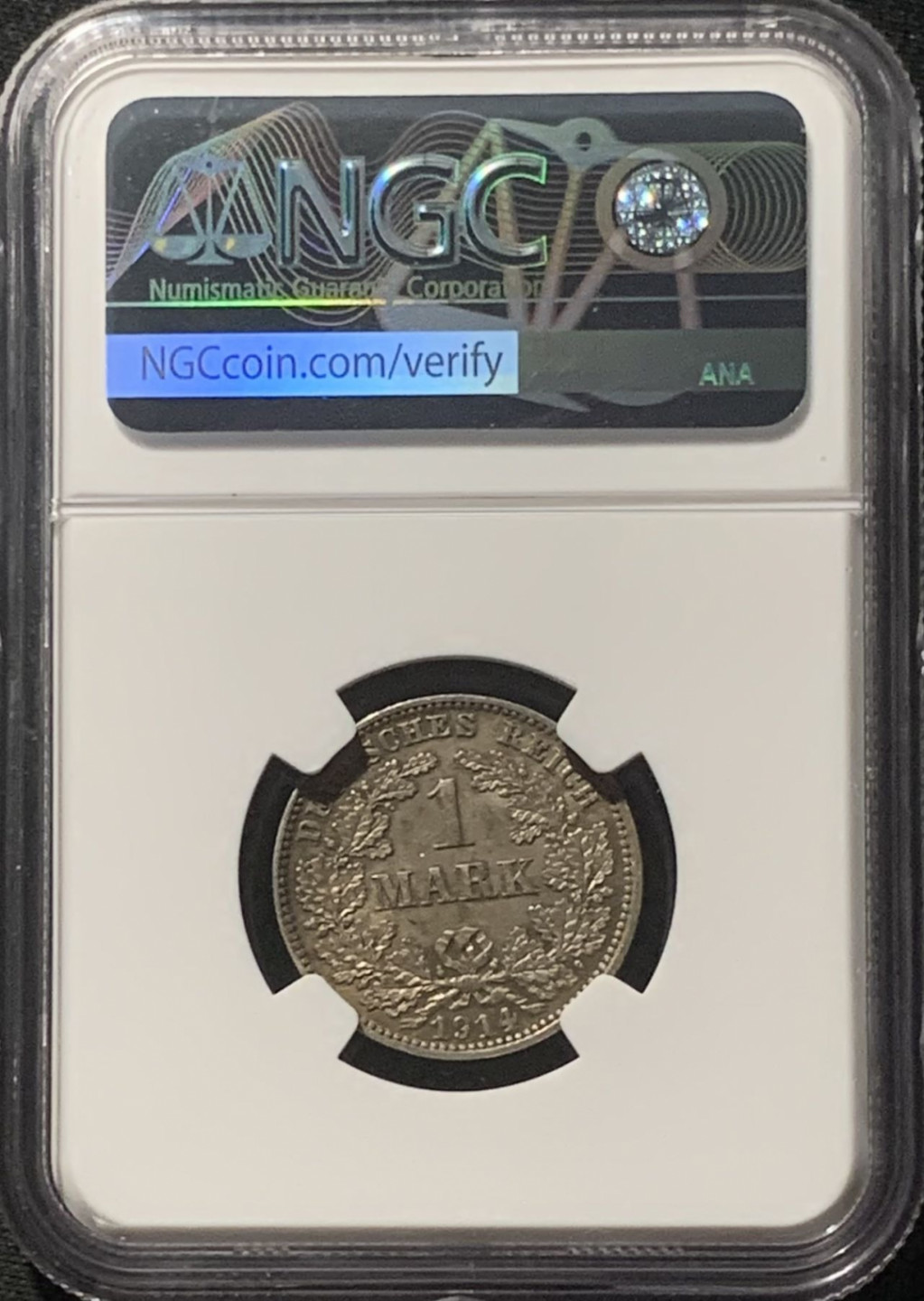 紫瑗钱币——第160期拍卖 德国 1914年 E版 第二帝国 长翅 1马克 银币 NGC MS62