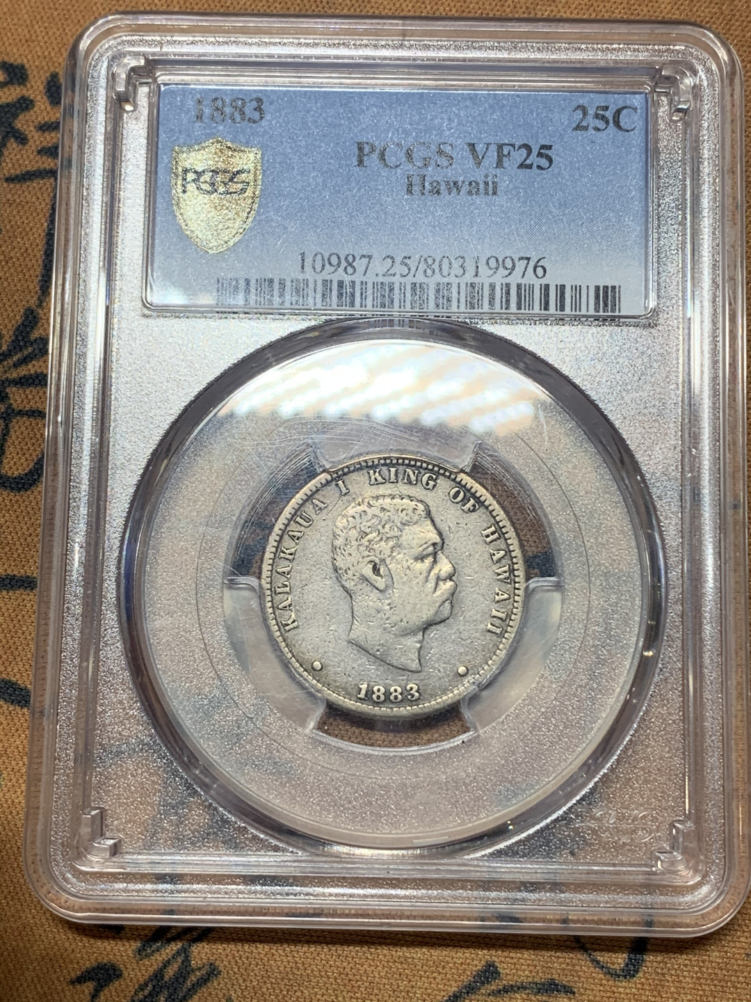 《竞宝斋》钱币微拍-第23场（全场顺丰包邮） 稀少PCGS-VF25 1883年 夏威夷 25分银币 原味好品