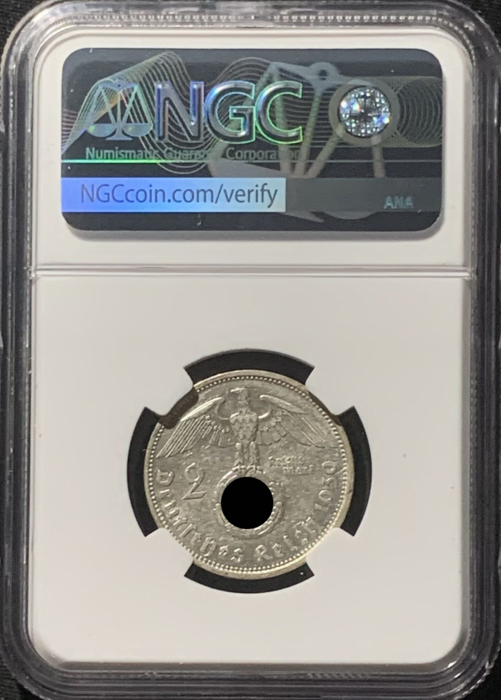 紫瑗钱币——第160期拍卖 德国 1939年 A版 兴登堡 字符版 2马克 银币 NGC AU53