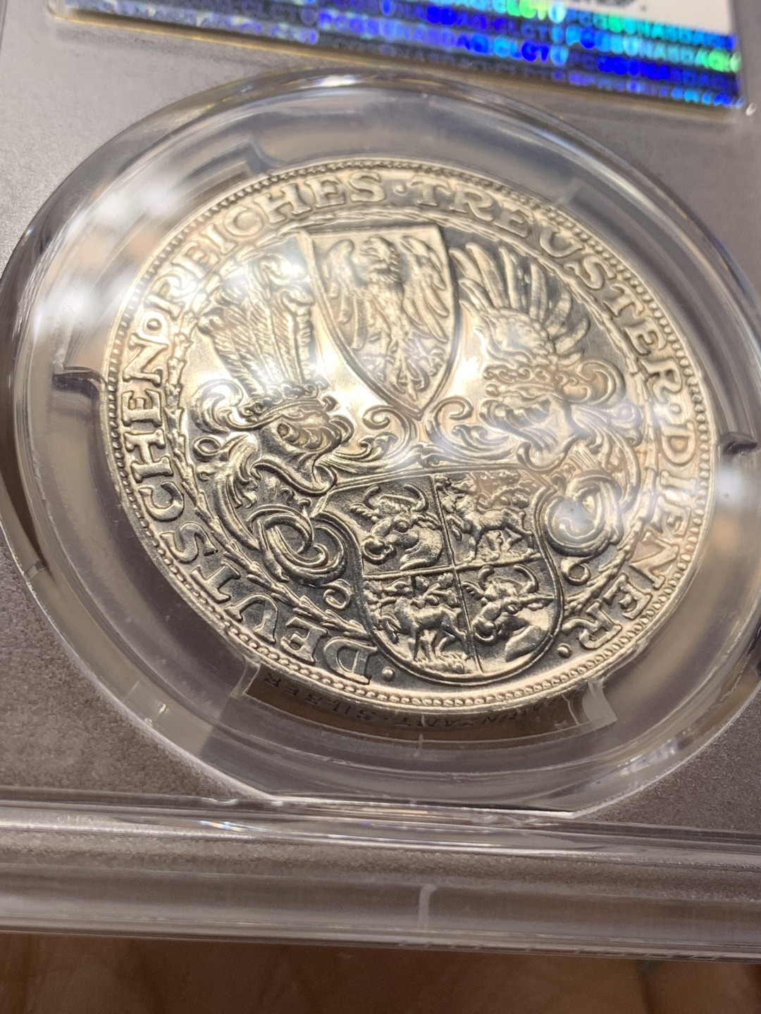 《竞宝斋》钱币微拍-第23场（全场顺丰包邮） PCGS-SP63 1927年德国兴登堡80大寿 5马克币章 SP版本极为少见外加5MK标注 所见不多 喜欢别错过
