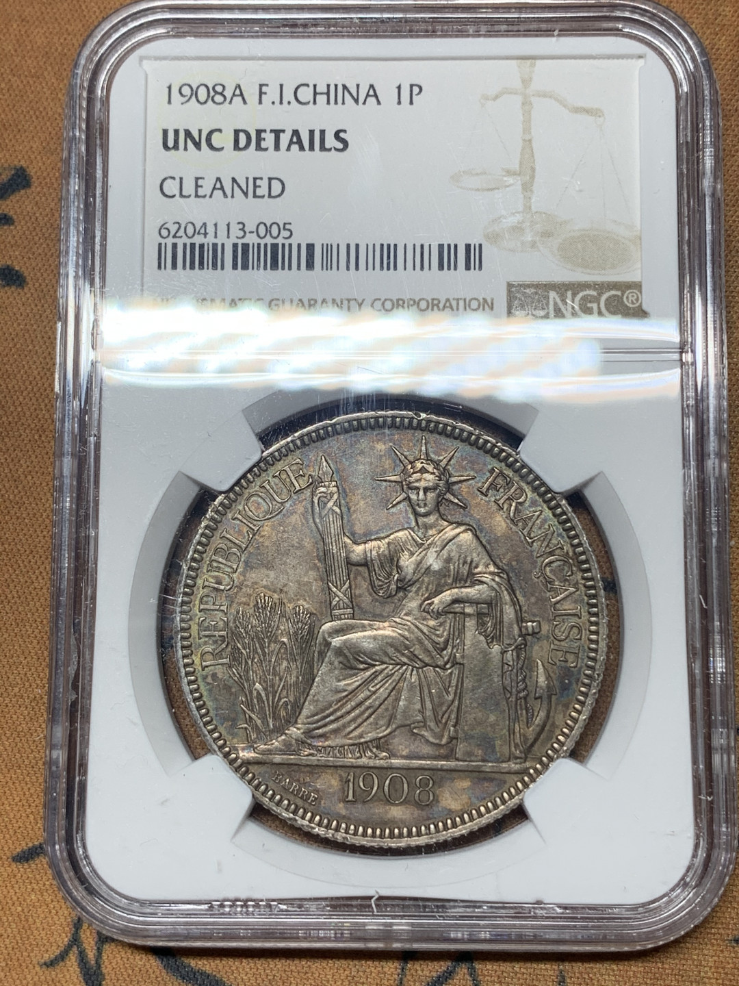 《竞宝斋》钱币微拍-第23场（全场顺丰包邮） NGC-UNCD  坐洋 1908 五彩冰粉   十分难得状态