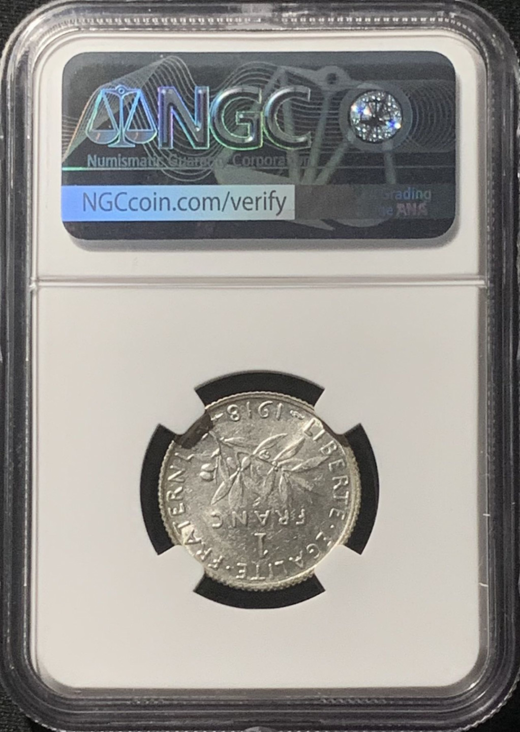 紫瑗钱币——第160期拍卖 法国 1918年 播种女神 1法郎 银币 NGC AU58