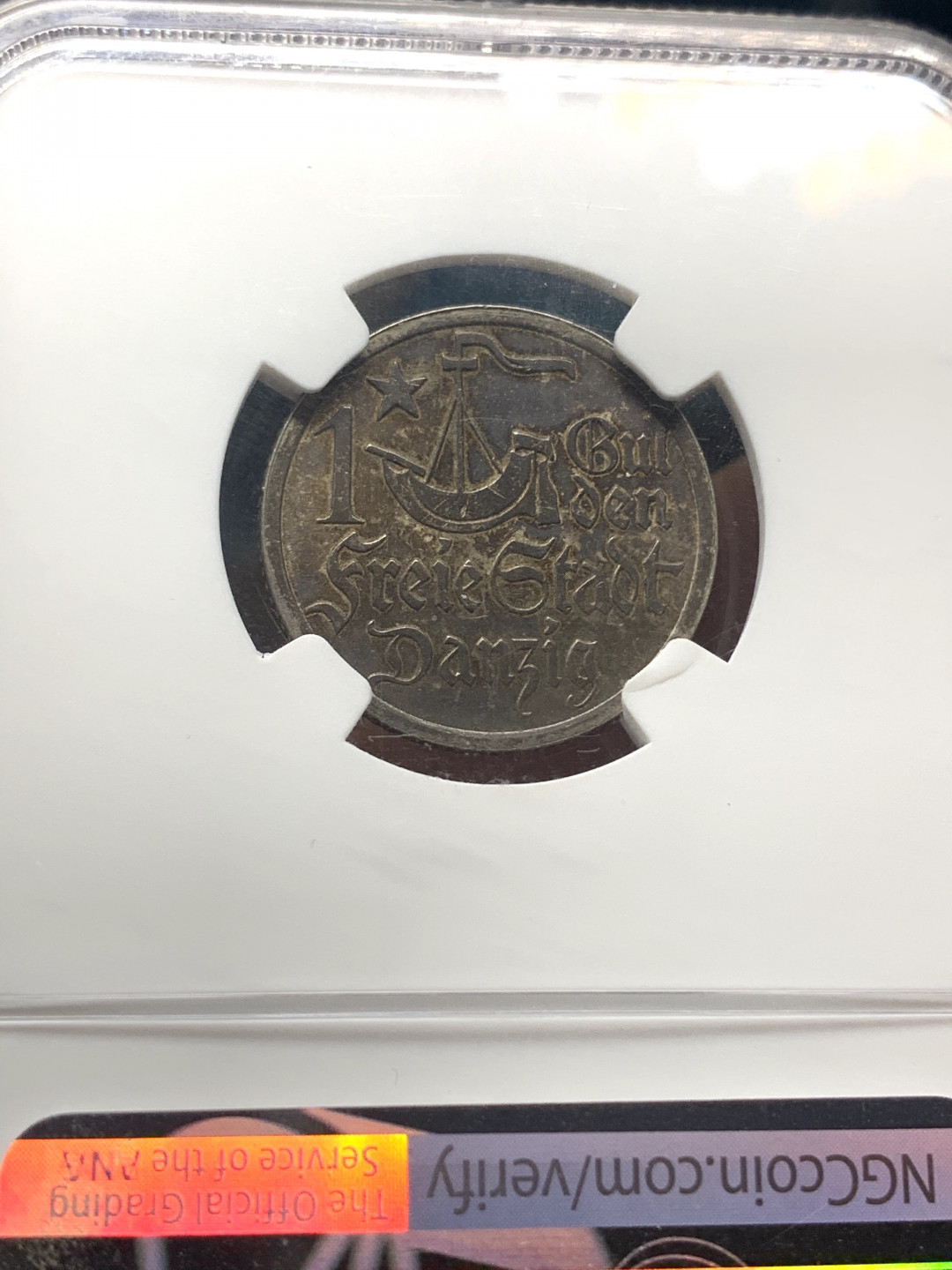 《竞宝斋》钱币微拍-第23场（全场顺丰包邮） NGC MS62 德国 但泽自由市1923年1盾银币 但泽自由市（德语：Freie Stadt Danzig；波兰语：Wolne Miasto Gdańsk）1918年成立，1939年并入德国。