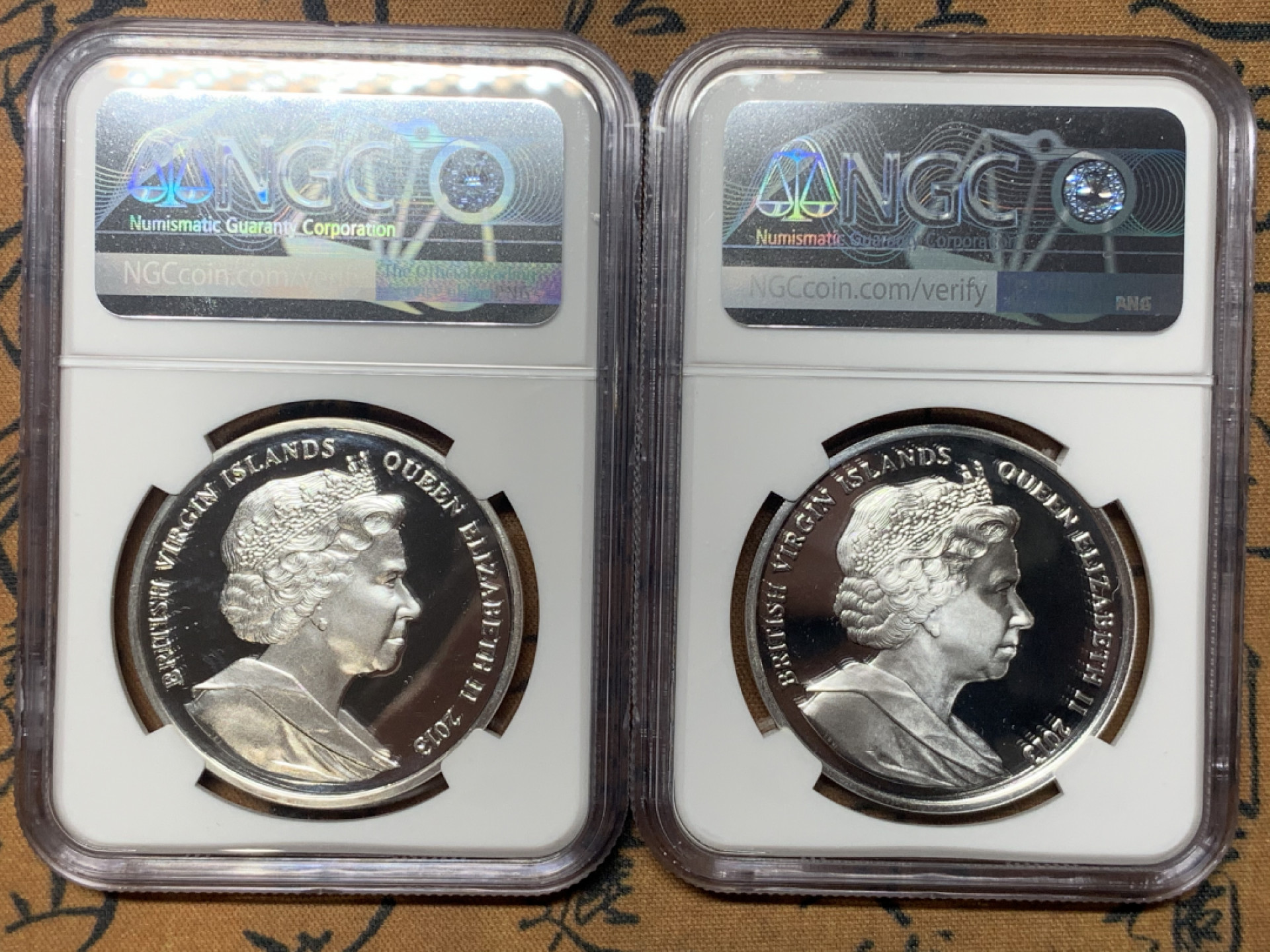 《竞宝斋》钱币微拍-第23场（全场顺丰包邮） ngc pf67uc pf65uc 英属维尔京群岛 2013年 传奇武器系列银币一对 亚瑟王与誓约之剑 赫拉克勒斯与大力神弓