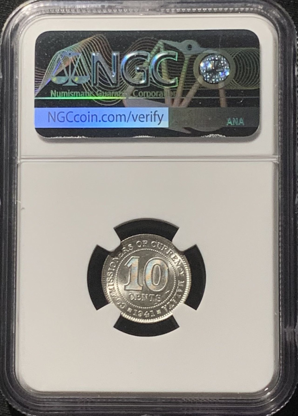 紫瑗钱币——第160期拍卖 马来亚 1941年 乔治六世 10分 银币 NGC MS63