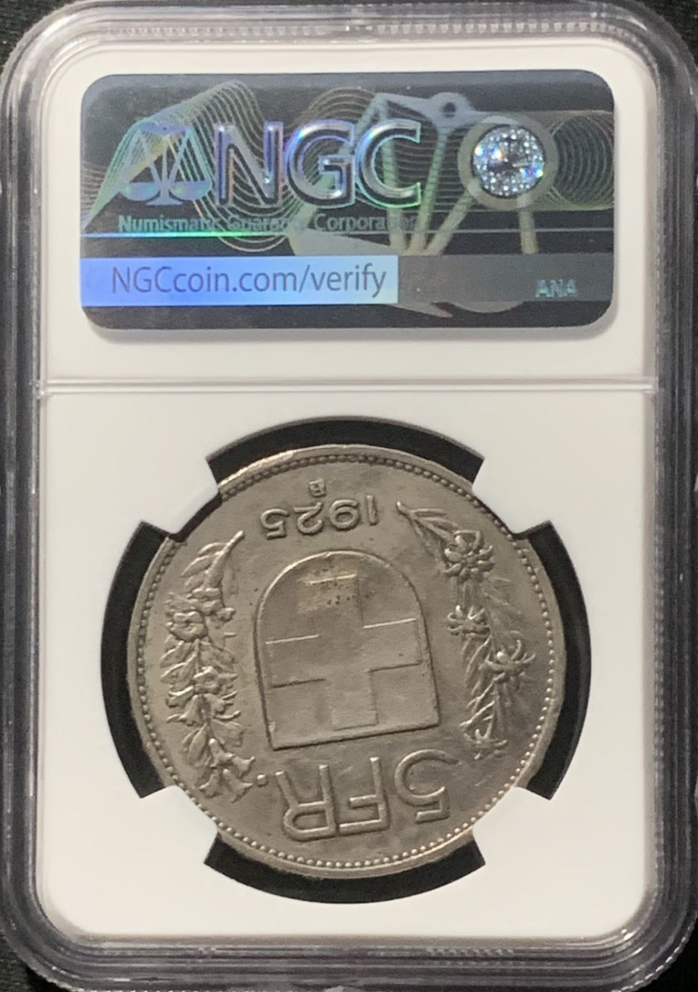 紫瑗钱币——第160期拍卖 瑞士 1925年 威廉·泰尔 5马克 银币 大型 NGC AU Detail