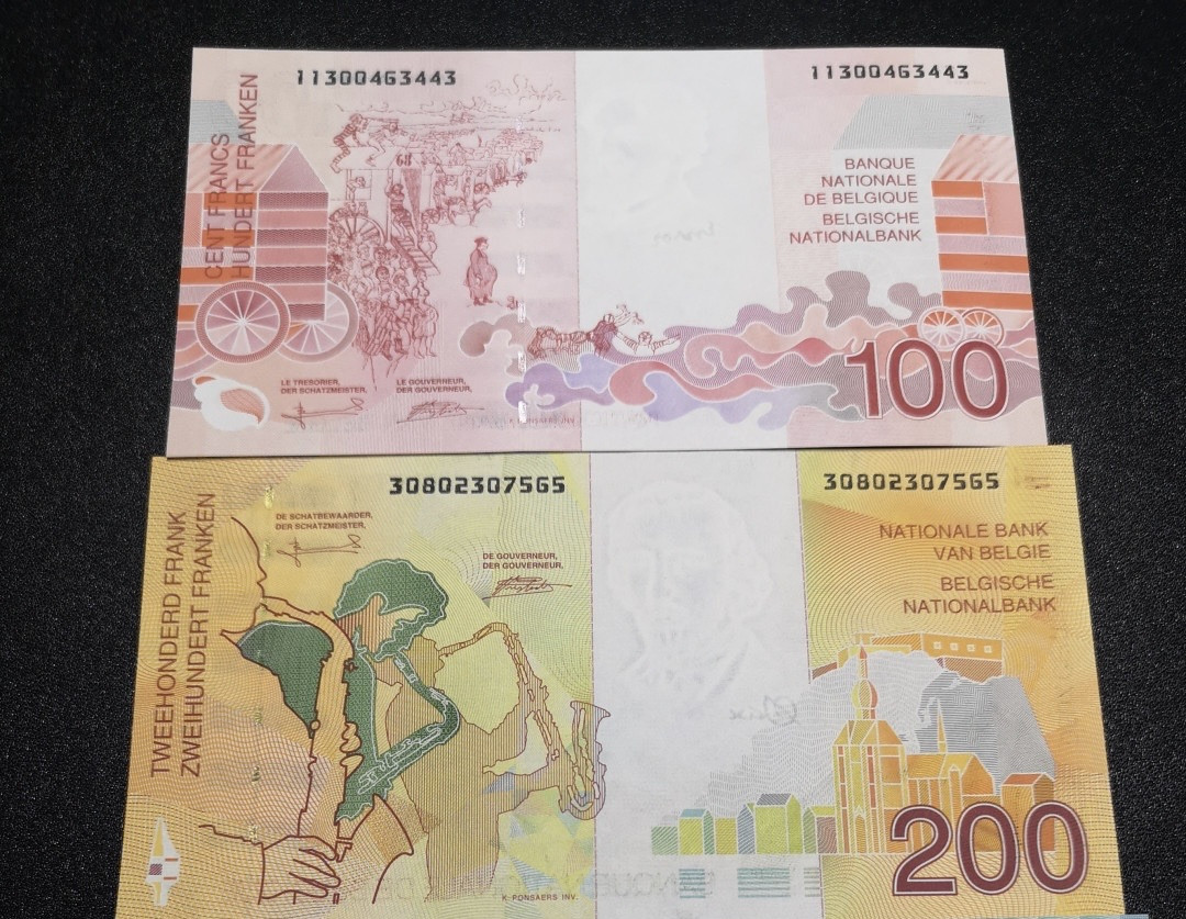 《外钞收藏家》第一百五十七期拍卖（本期62件）（连拍场） 比利时末版 100、200法郎 全新UNC