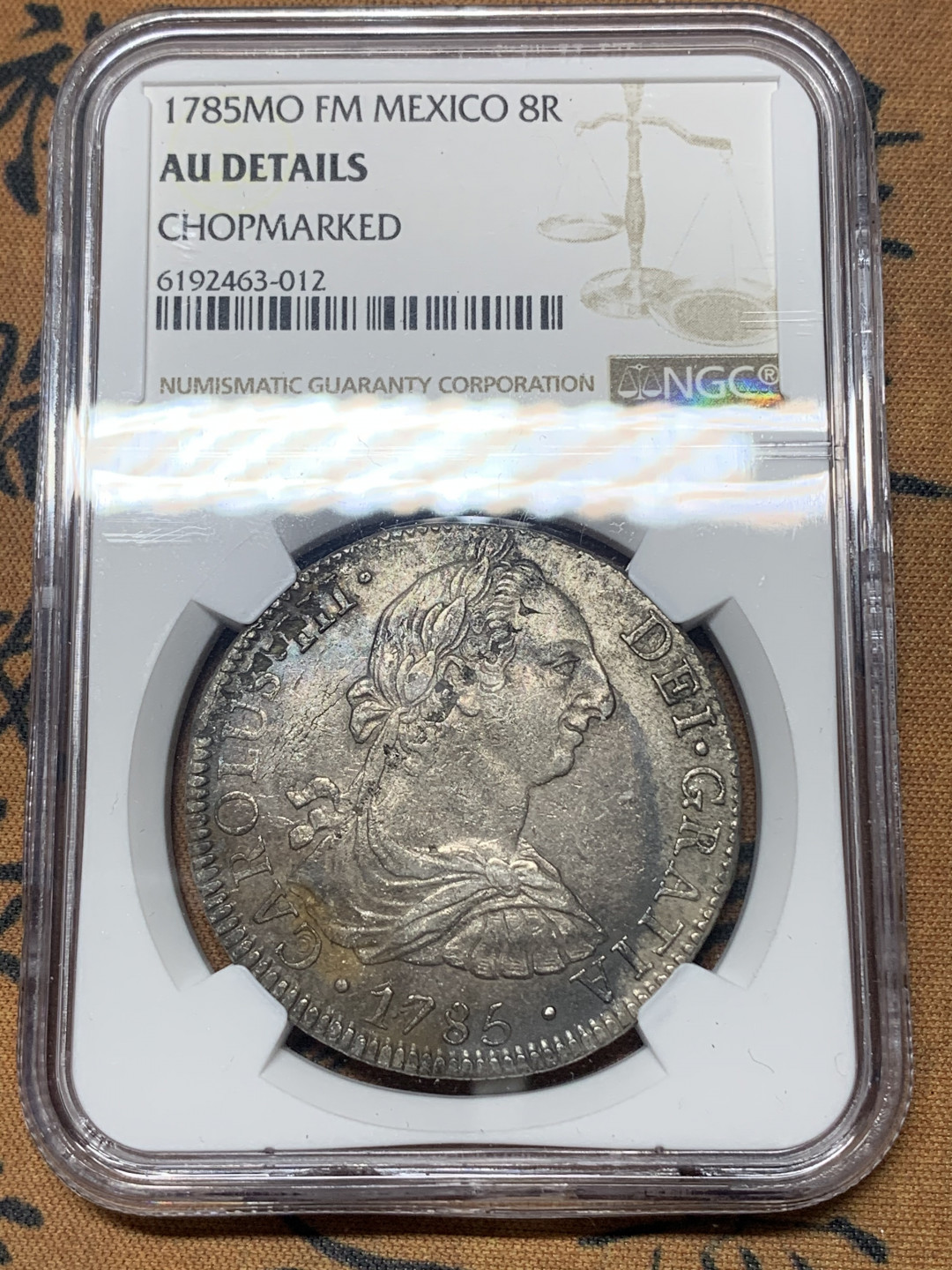 《竞宝斋》钱币微拍-第23场（全场顺丰包邮） NGC AU评级 1785年 墨西哥 卡三 8R 双柱大银币