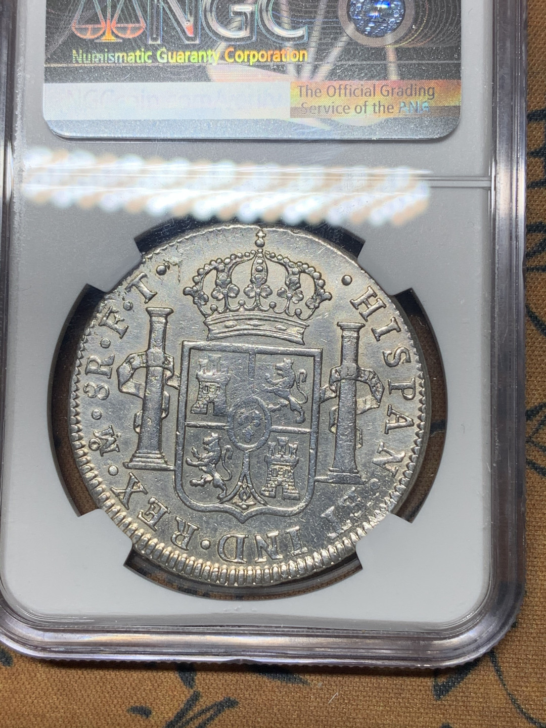 《竞宝斋》钱币微拍-第23场（全场顺丰包邮） NGC-AUD 墨西哥 1802年 8 里亚尔  人像双柱卡洛斯四世  银币      原味