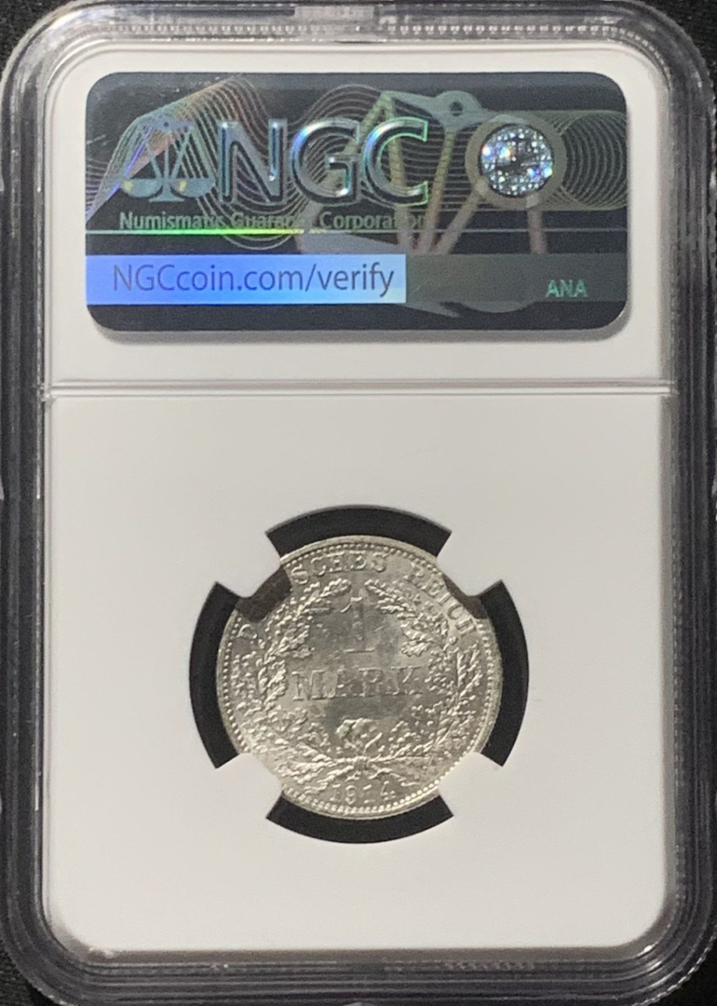 紫瑗钱币——第160期拍卖 德国 1914年 F版 第二帝国 长翅 1马克 银币 NGC MS62