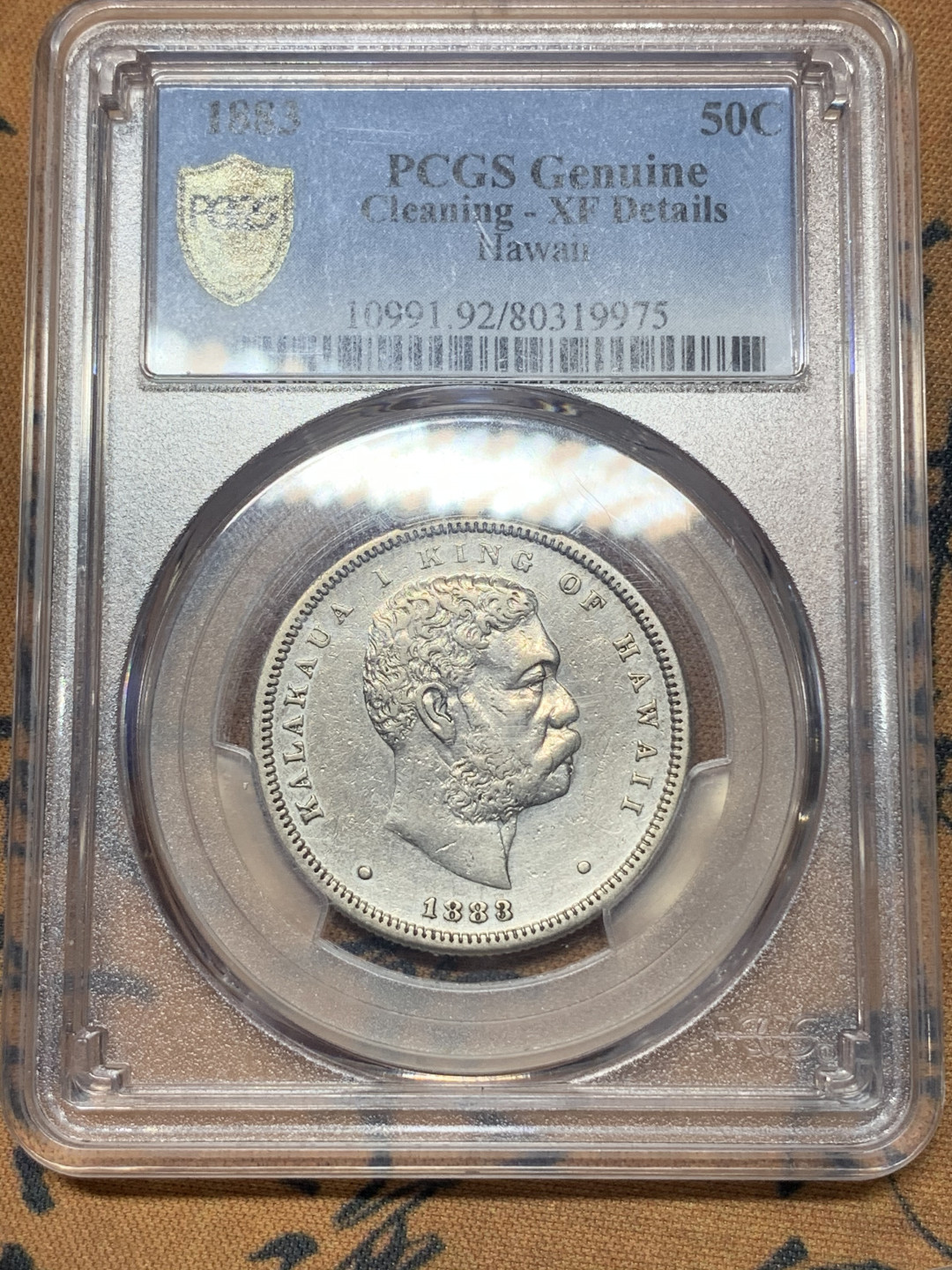 《竞宝斋》钱币微拍-第23场（全场顺丰包邮） 稀少PCGS-XF 1883年 夏威夷 50分银币 高品细节