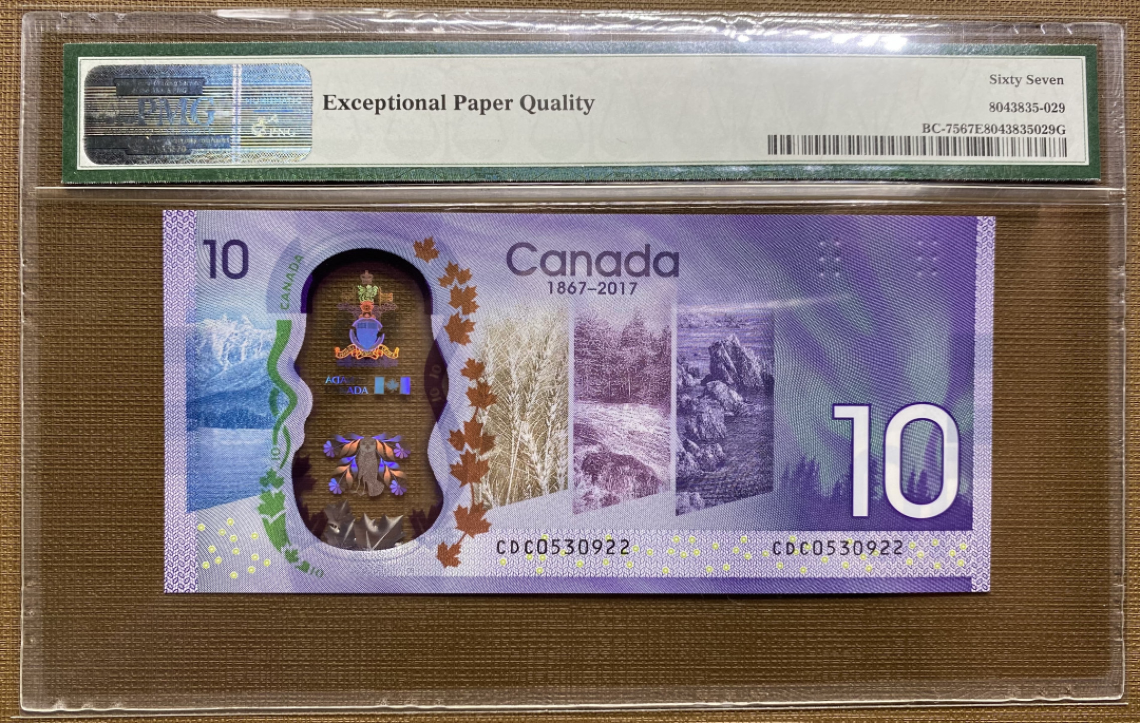 大黄蜂拍卖第38期 加拿大联邦议会成立150周年纪念钞，CDC0530922，67分