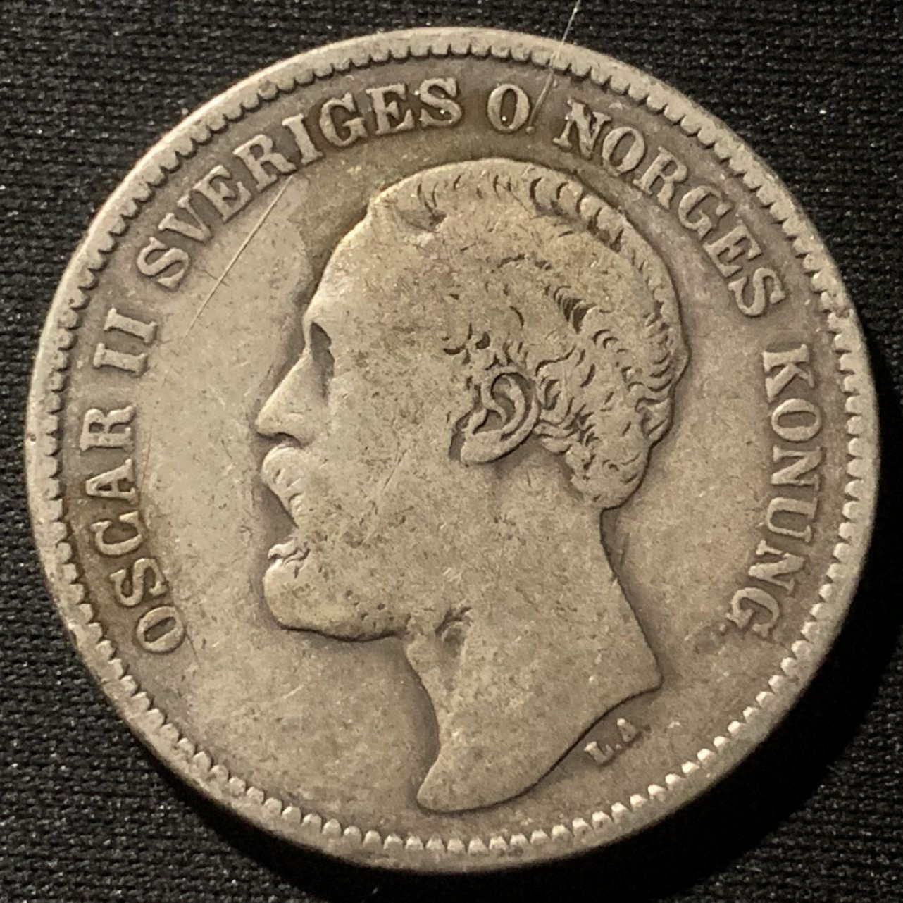 紫瑗钱币——第160期拍卖 瑞典 1876年 奥斯卡二世 2克朗 15克 0.8银 少见年份