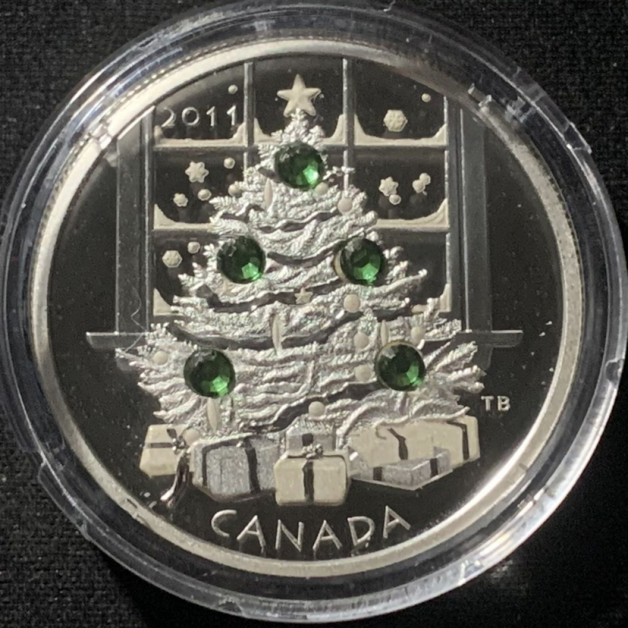紫瑗钱币——第160期拍卖 加拿大 2011年 施华洛世奇水晶 圣诞树 20元 31.19克 0.999银 精制