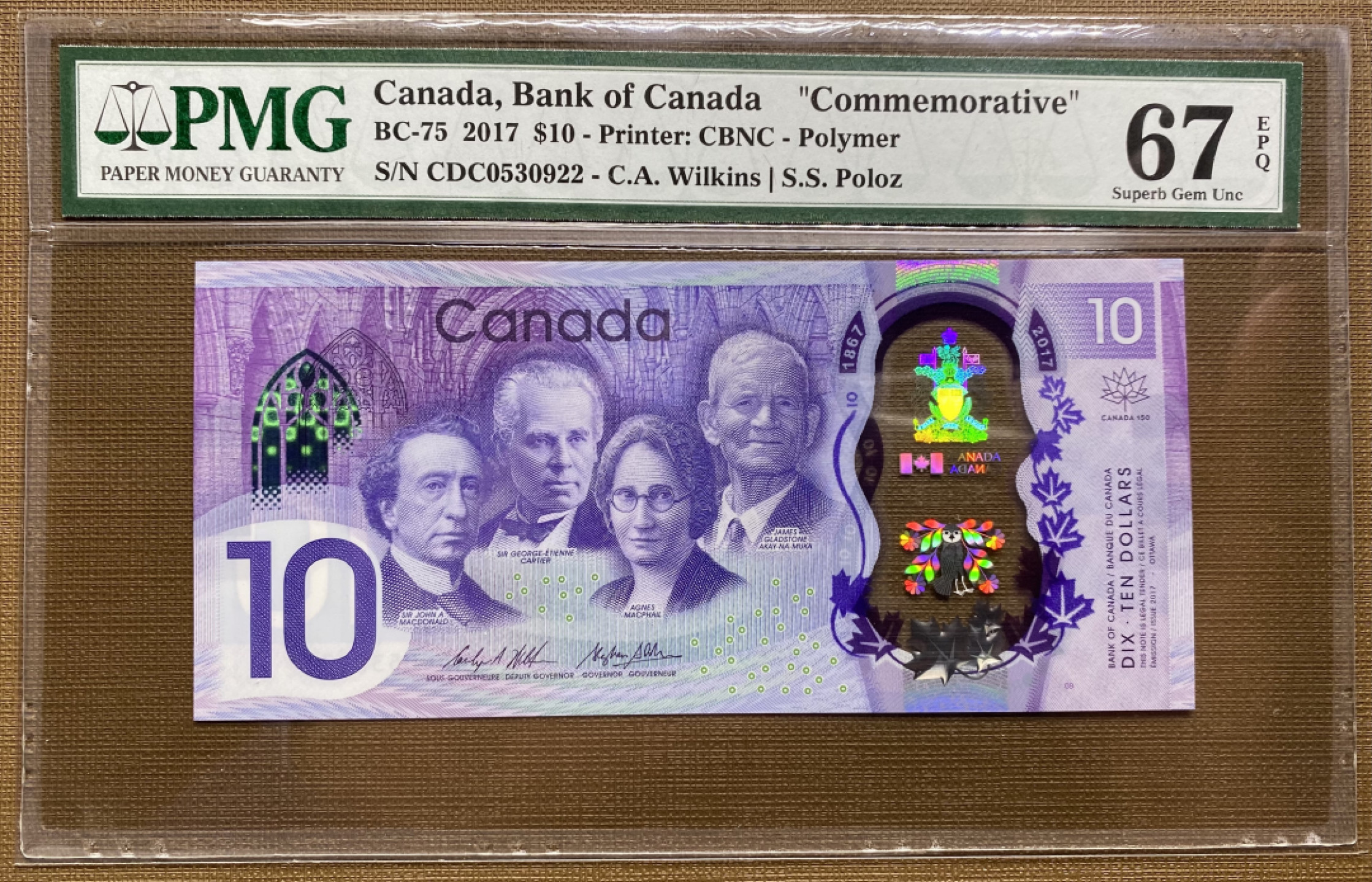 大黄蜂拍卖第38期 加拿大联邦议会成立150周年纪念钞，CDC0530922，67分