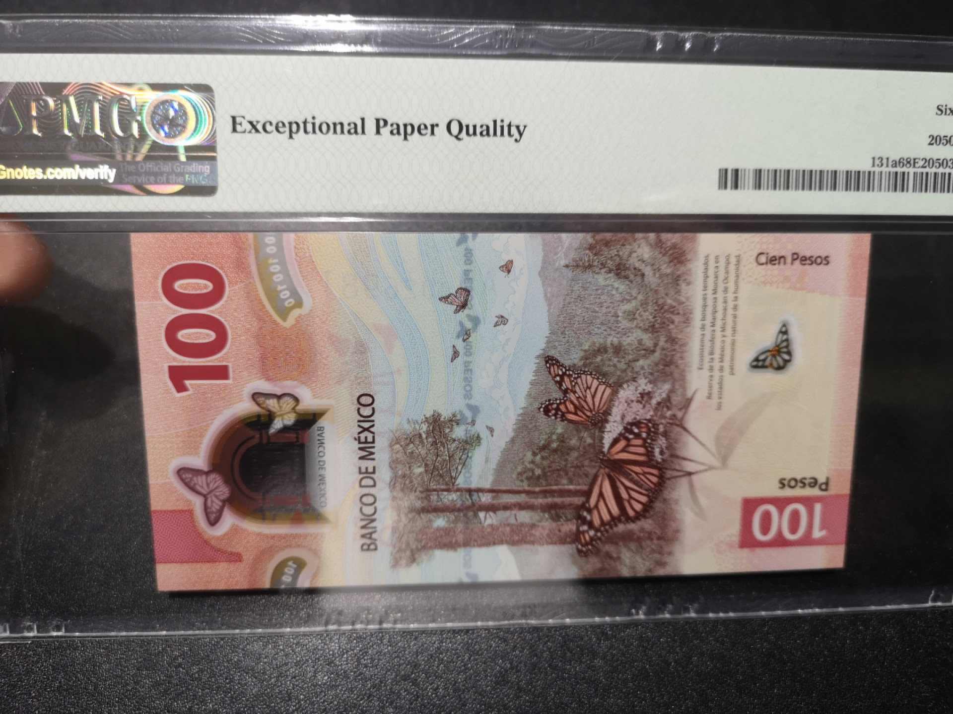 《外钞收藏家》第一百五十八期拍卖（本期111件） 2020年墨西哥100 AA冠 无47 万位号 PMG68