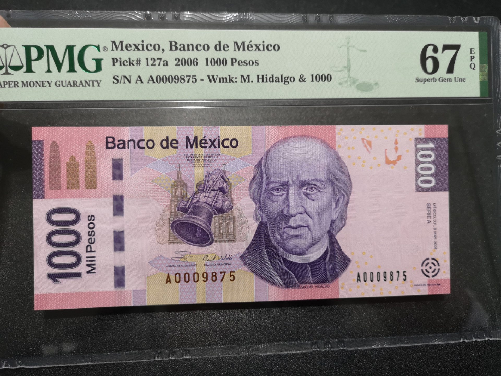 《外钞收藏家》第一百五十八期拍卖（本期111件） 2006年墨西哥1000比索 AA冠 PMG67 千位号