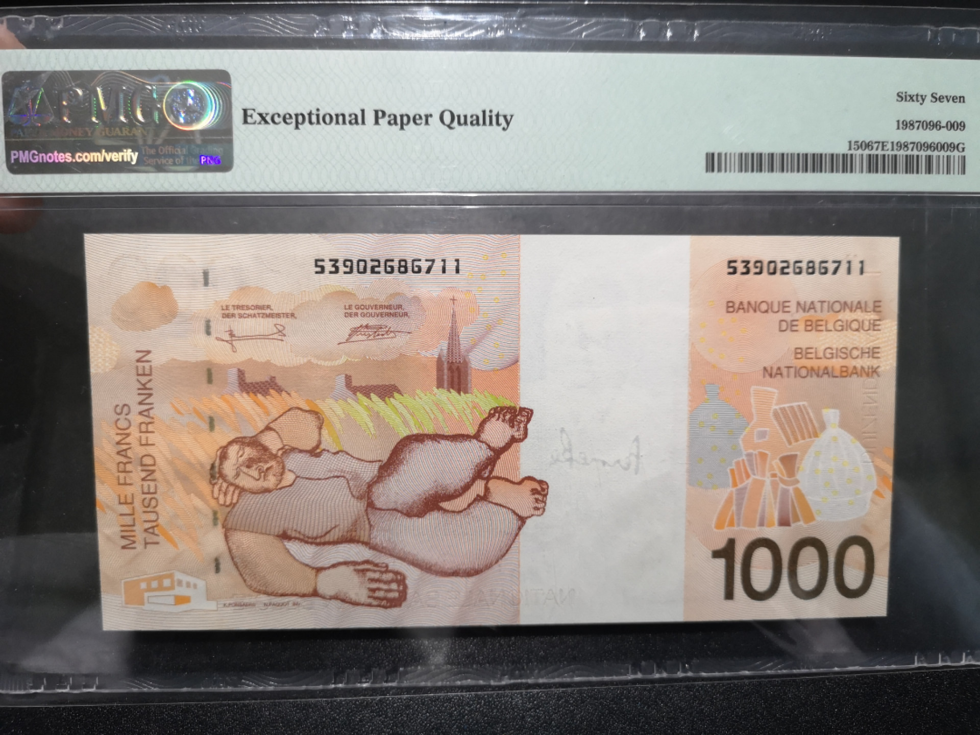 《外钞收藏家》第一百五十八期拍卖（本期111件） 1997年比利时1000法郎 PMG67
