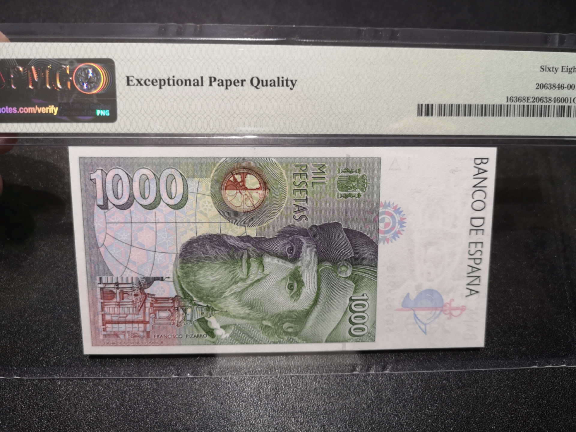 《外钞收藏家》第一百五十八期拍卖（本期111件） 1992年西班牙1000比塞塔 PMG68