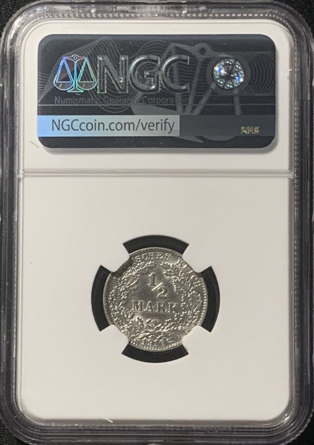紫瑗钱币——第207期拍卖 德国 1916年 D版 第二帝国 1/2马克 银币 NGC UNC Detail