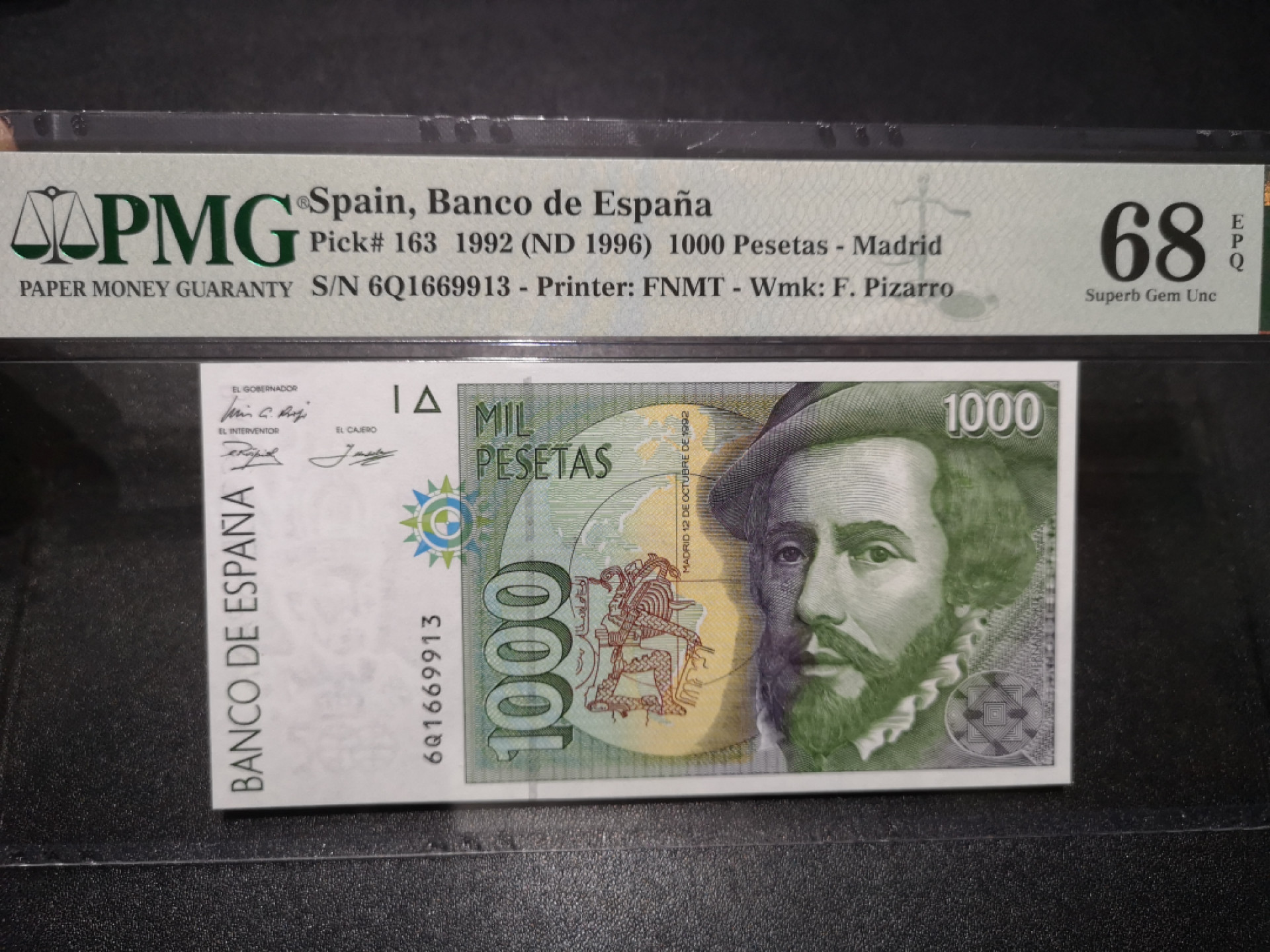 《外钞收藏家》第一百五十八期拍卖（本期111件） 1992年西班牙1000比塞塔 PMG68