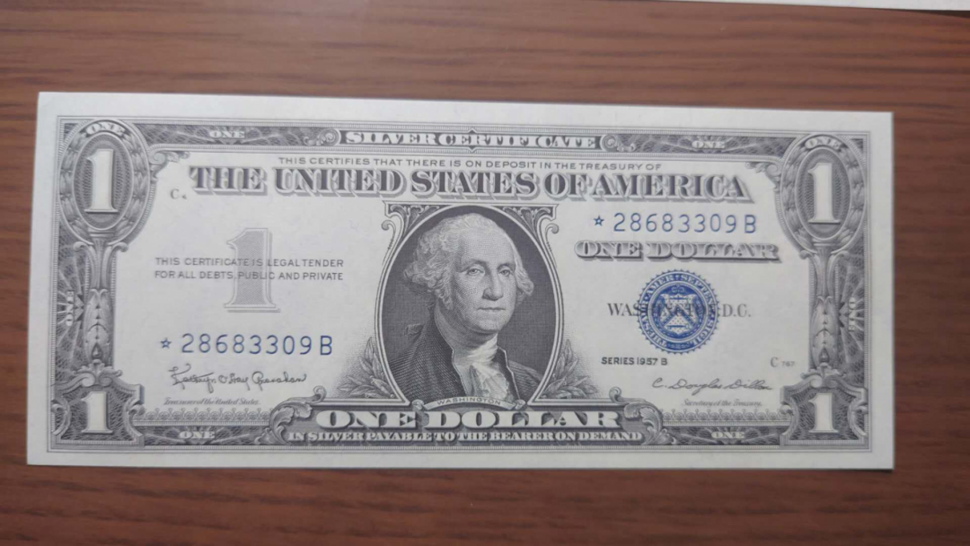 今晚八点半【囧羊收藏】精选微拍第43期暨2021年第三十四期 世界纸币精选 1957B美国1元 少见*补号 全程无47尾号09 全新UNC