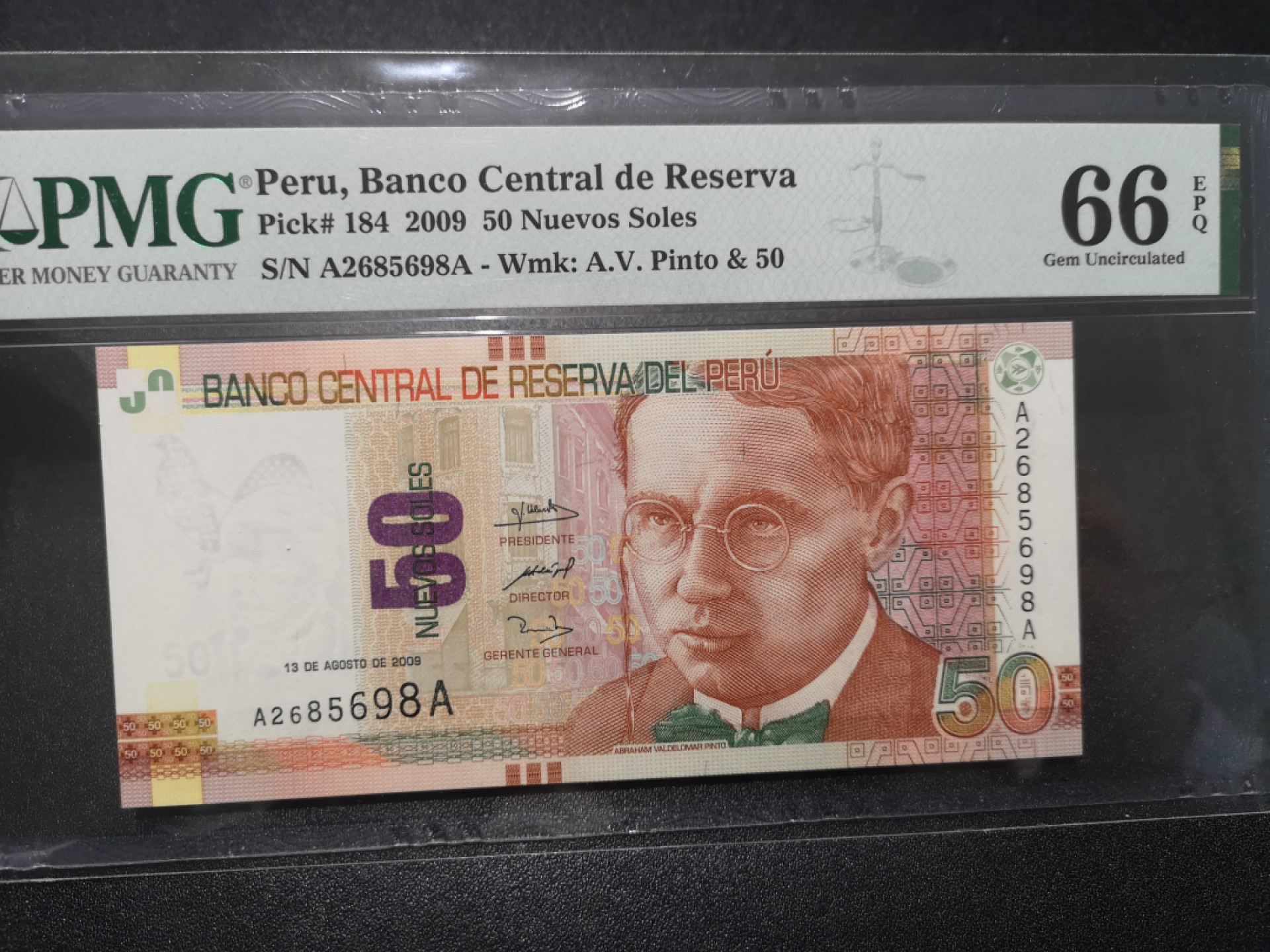 《外钞收藏家》第一百五十八期拍卖（本期111件） 2009年秘鲁50 AA冠 无47靓号 PMG66 亚军分