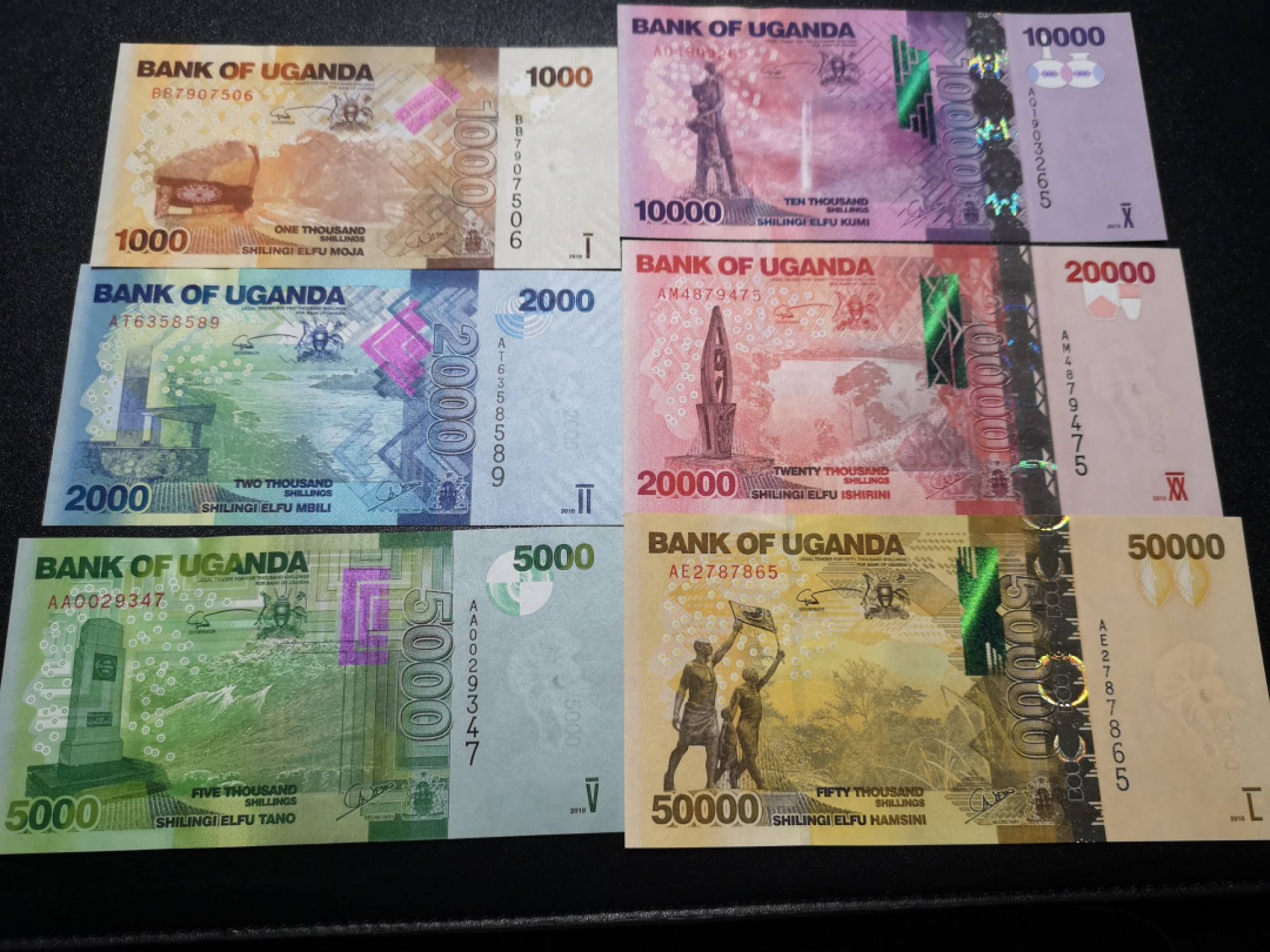 《外钞收藏家》第一百五十八期拍卖（本期111件） 乌干达全套六张 除1万面额 其他都是2010年版 全新UNC