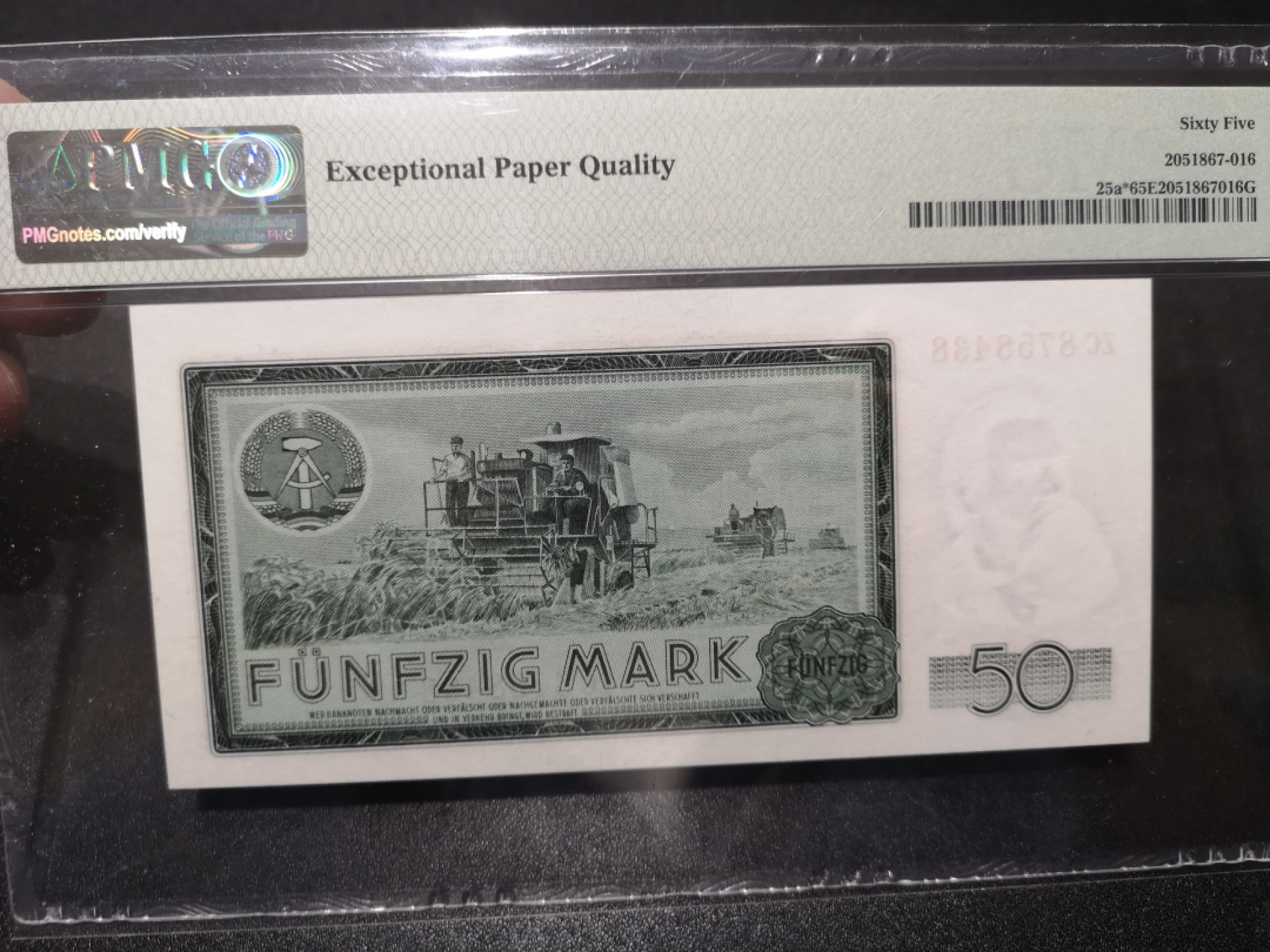 《外钞收藏家》第一百五十八期拍卖（本期111件） 1964年德国50马克 PMG65 尾8 补号
