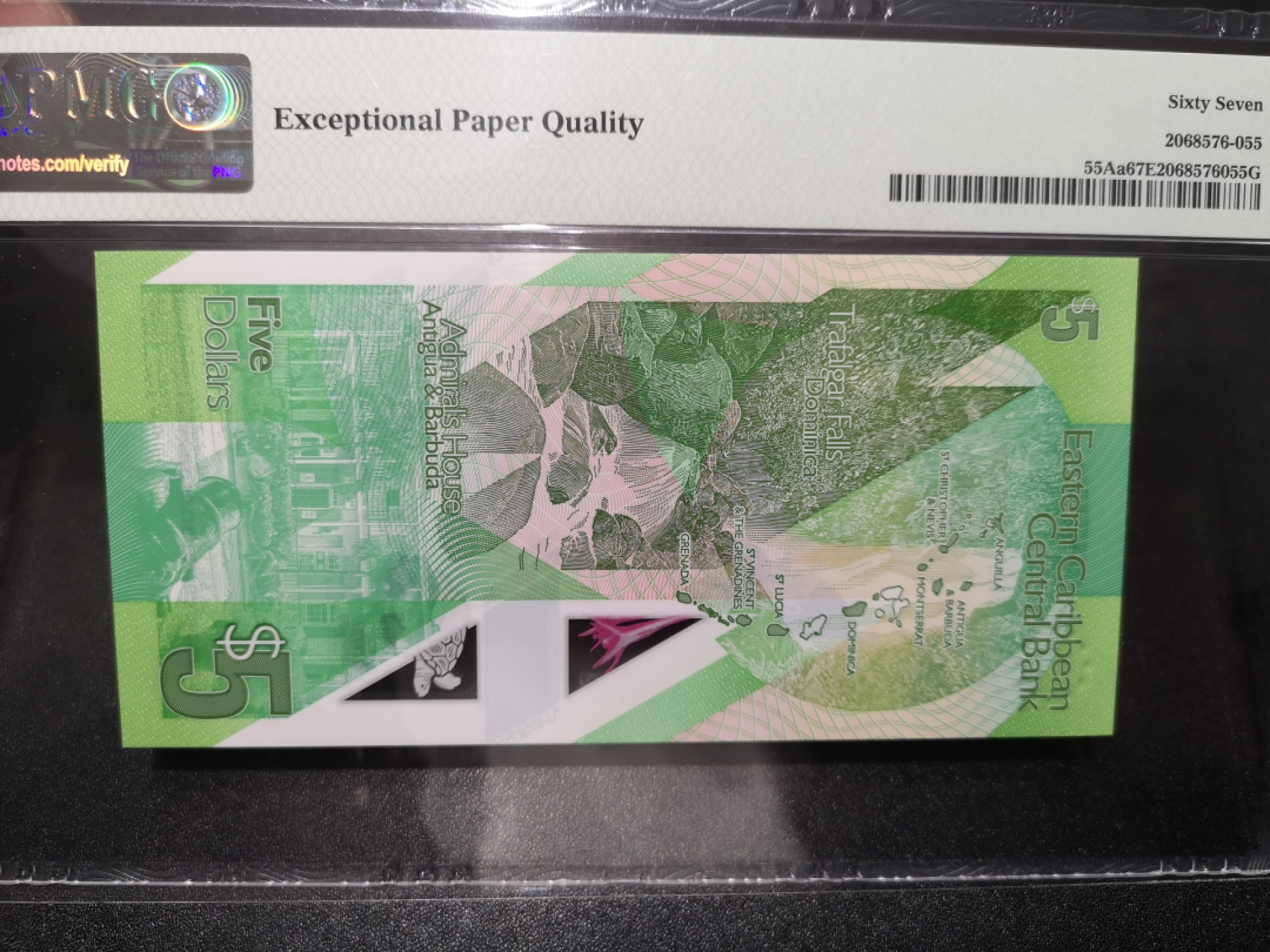 《外钞收藏家》第一百五十八期拍卖（本期111件） 2021年东加勒比 5刀 PMG67 无47靓号