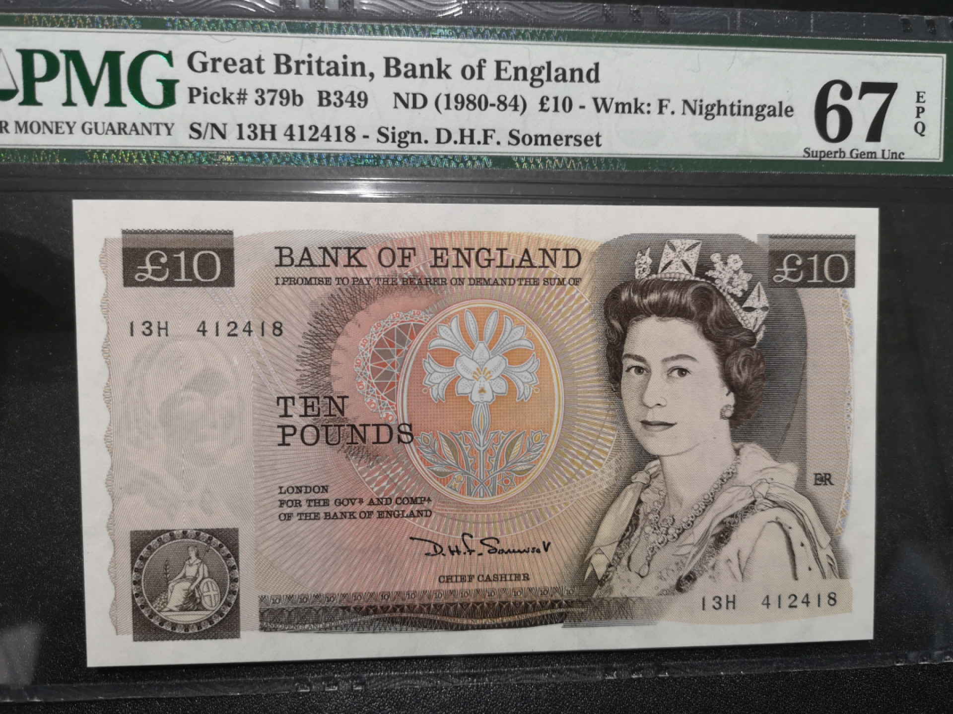 《外钞收藏家》第一百五十八期拍卖（本期111件） 英国D序列10镑 PMG67（379b）